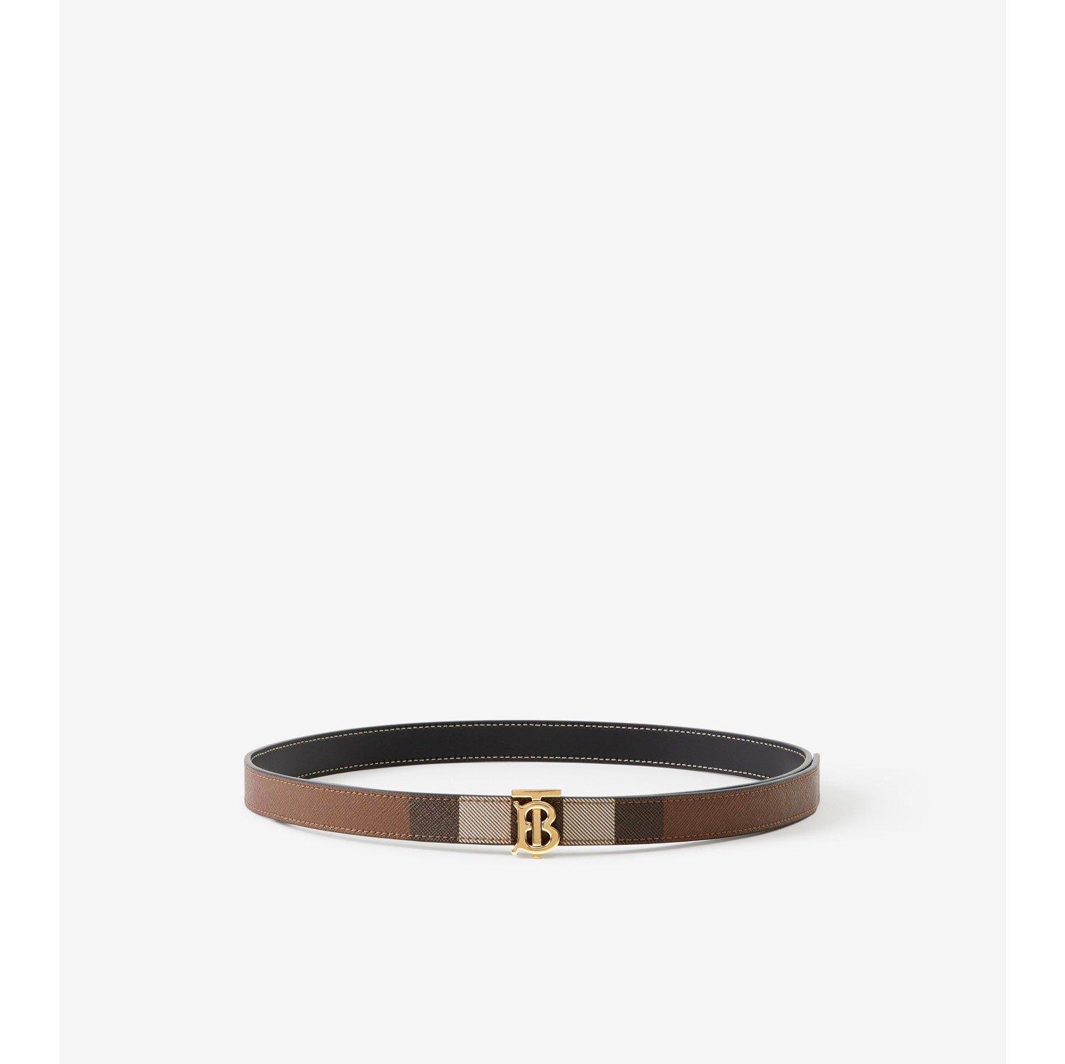 Leather Reversible TB Belt in Black/tan/gold - Women