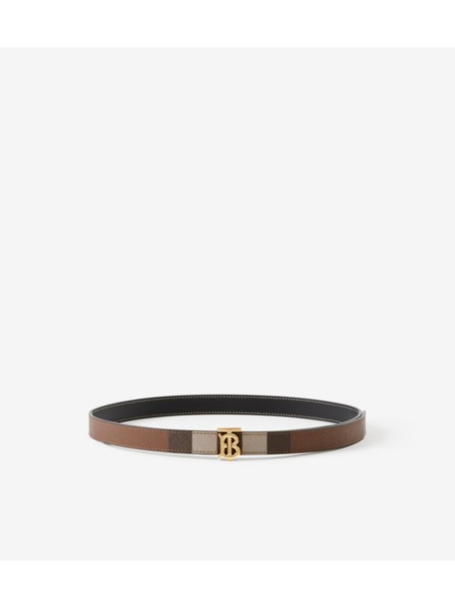 Burberry Check And Leather Reversible Tb Belt In Brown