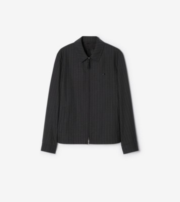 Pinstriped Wool Bloomsbury Harrington Jacket in Iron grey - Men | Burberry® Official
