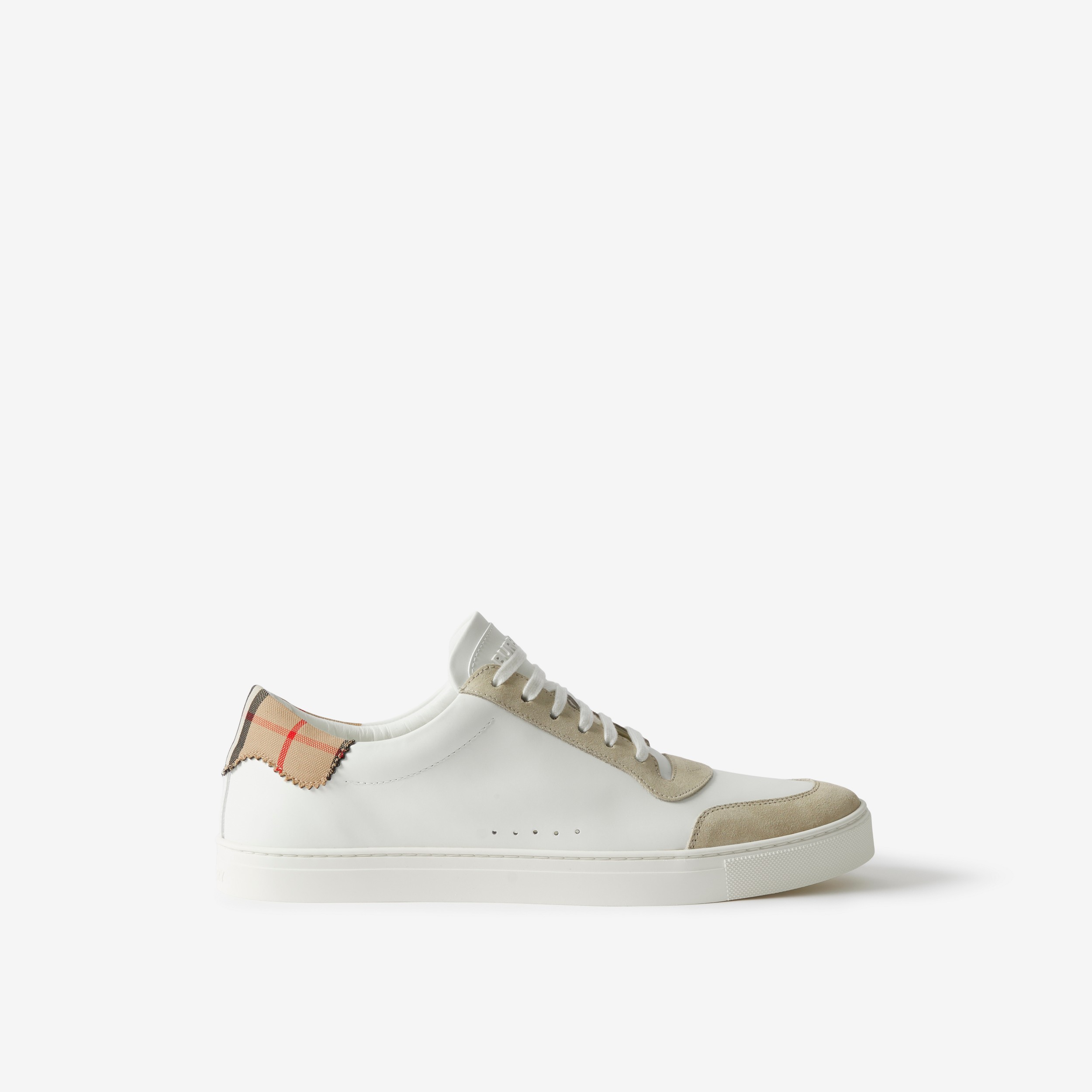 Sneakers en cuir, cuir velours et coton Check (Blanc Neutre) - Homme | Site officiel Burberry® - 1