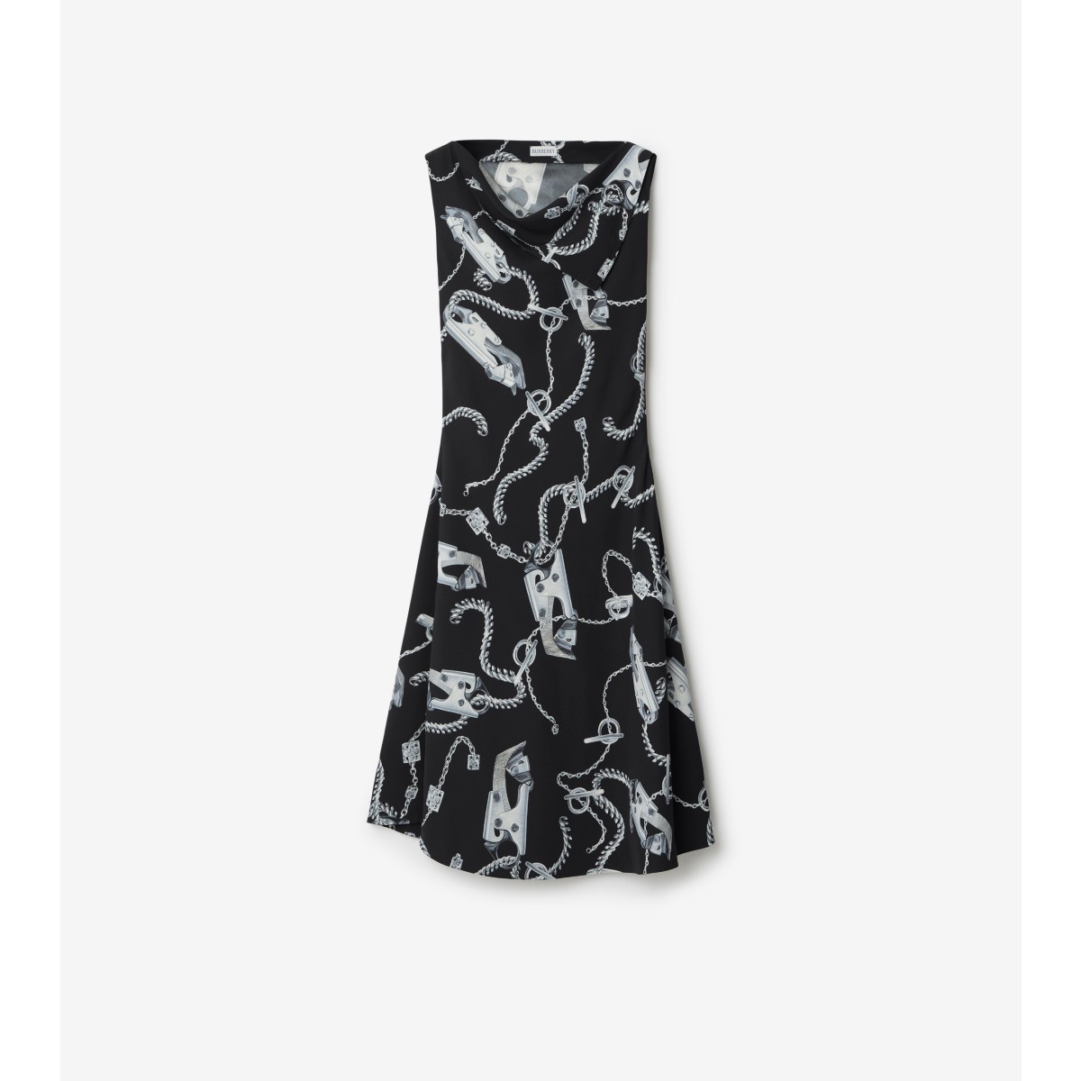 Burberry Knight Hardware Flared Dress In Silver/black