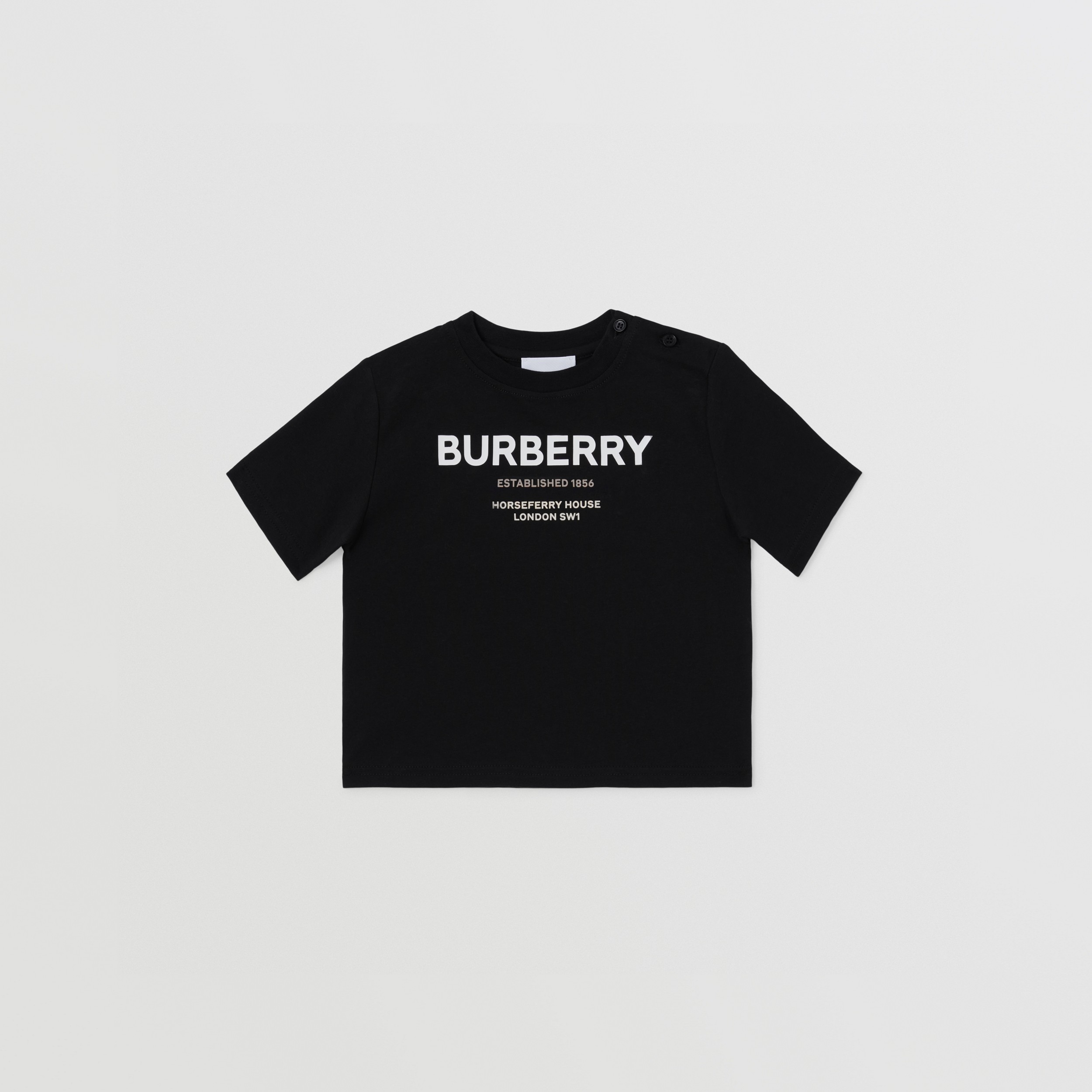 Horseferry Print Cotton T-shirt in Black - Children | Burberry® Official - 1