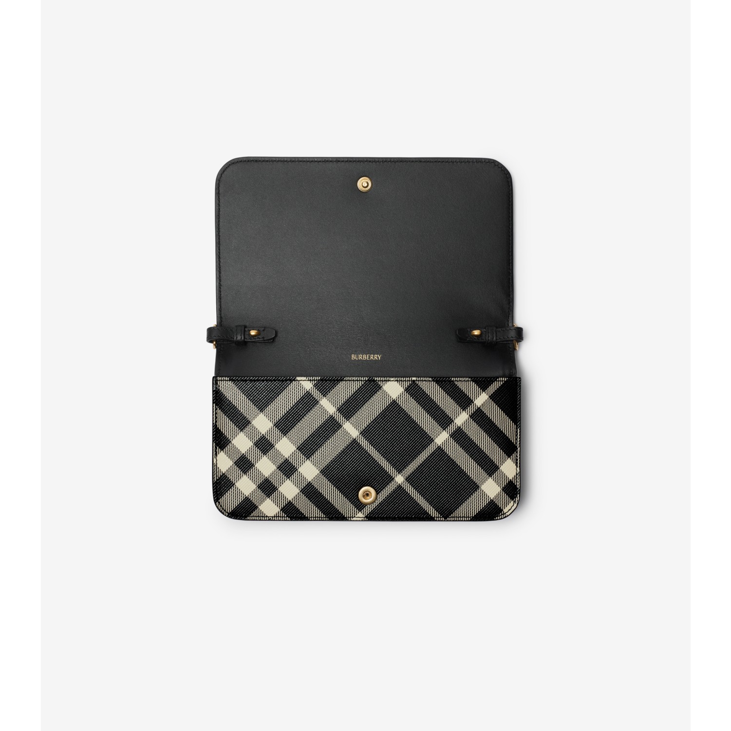 Check Chain Strap Wallet in Black calico Women Burberry Official