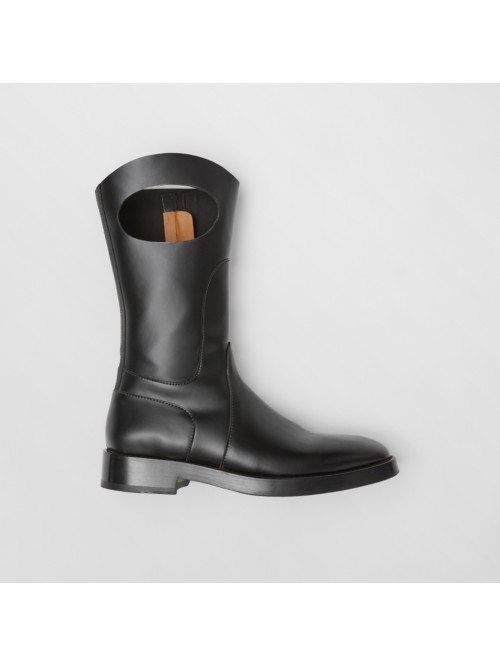 Burberry Porthole Detail Panelled Leather Boots In Black
