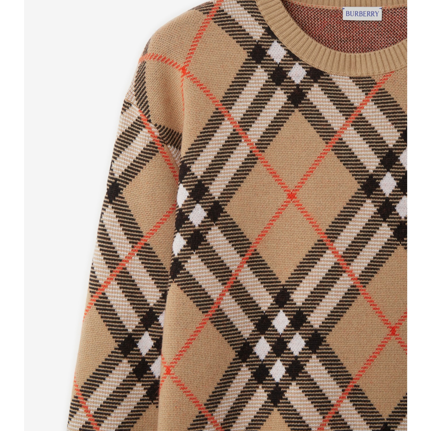 Check Wool Blend Sweater in Sand Women Nylon Burberry Official