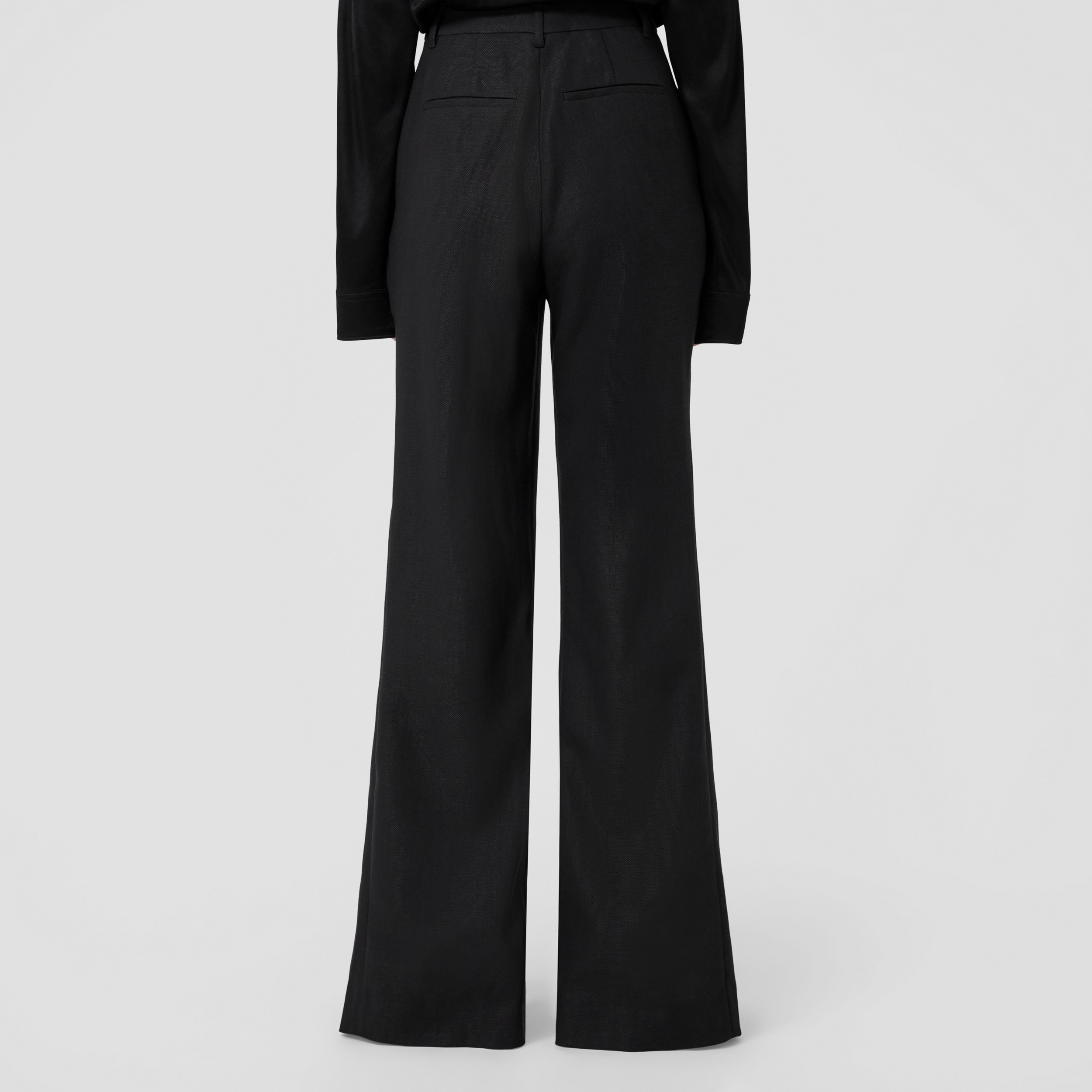 Pantalon ample en laine et ramie avec fentes (Noir) - Femme | Site officiel Burberry® - 3