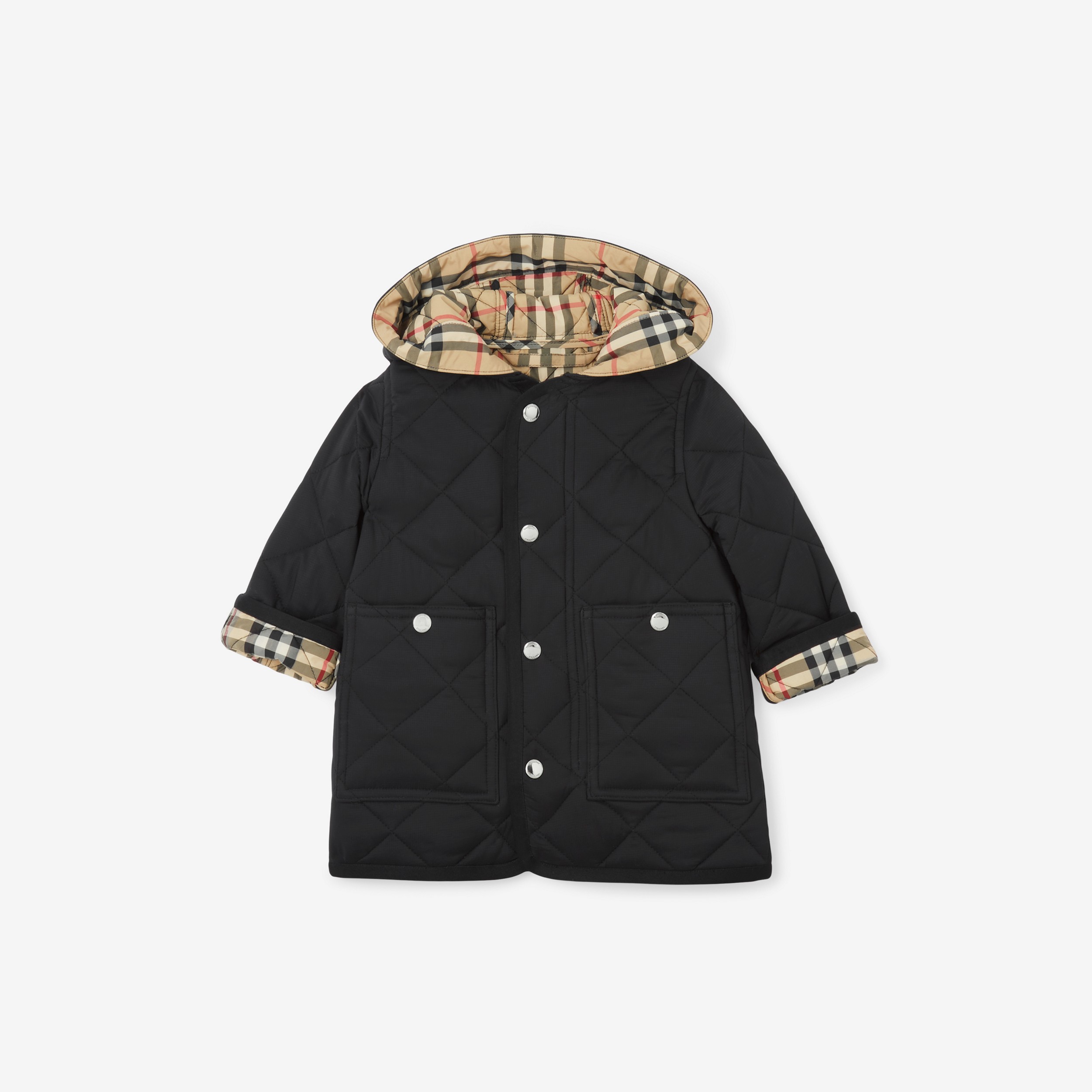 Diamond Quilted Nylon Hooded Coat in Black - Children | Burberry® Official - 1