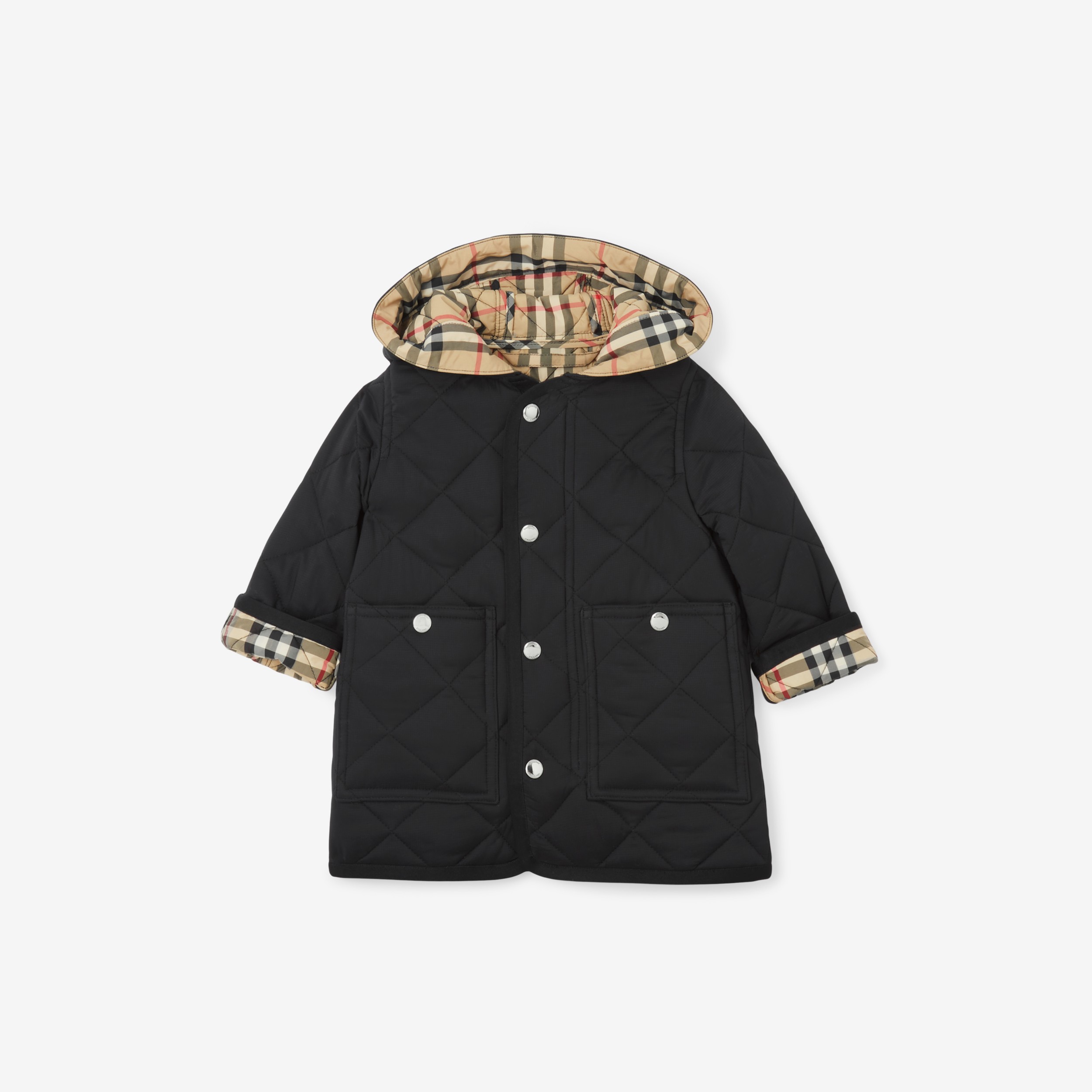 Diamond Quilted Nylon Hooded Coat in Black - Children | Burberry® Official