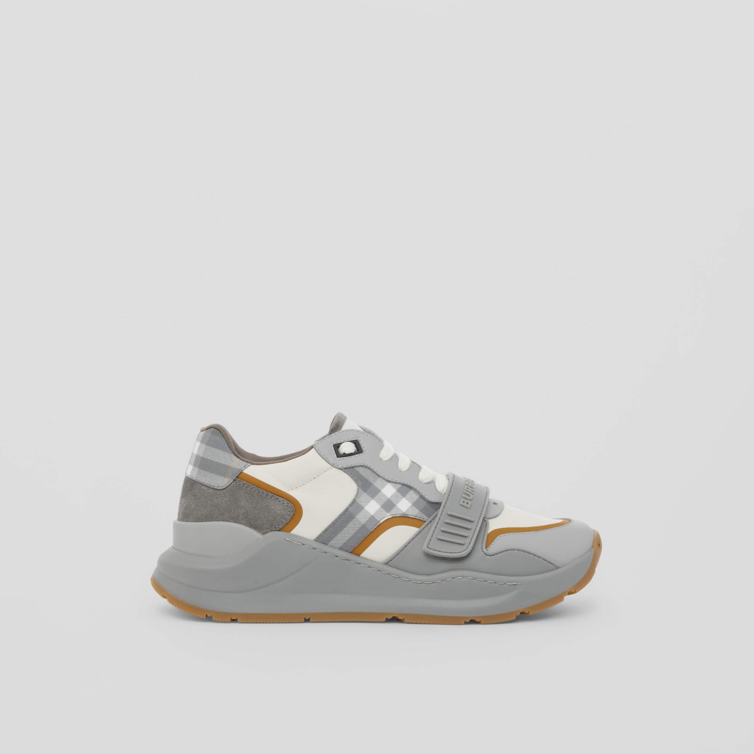 Check, Suede and Leather Sneakers in Grey/camel - Women | Burberry® Official - 1