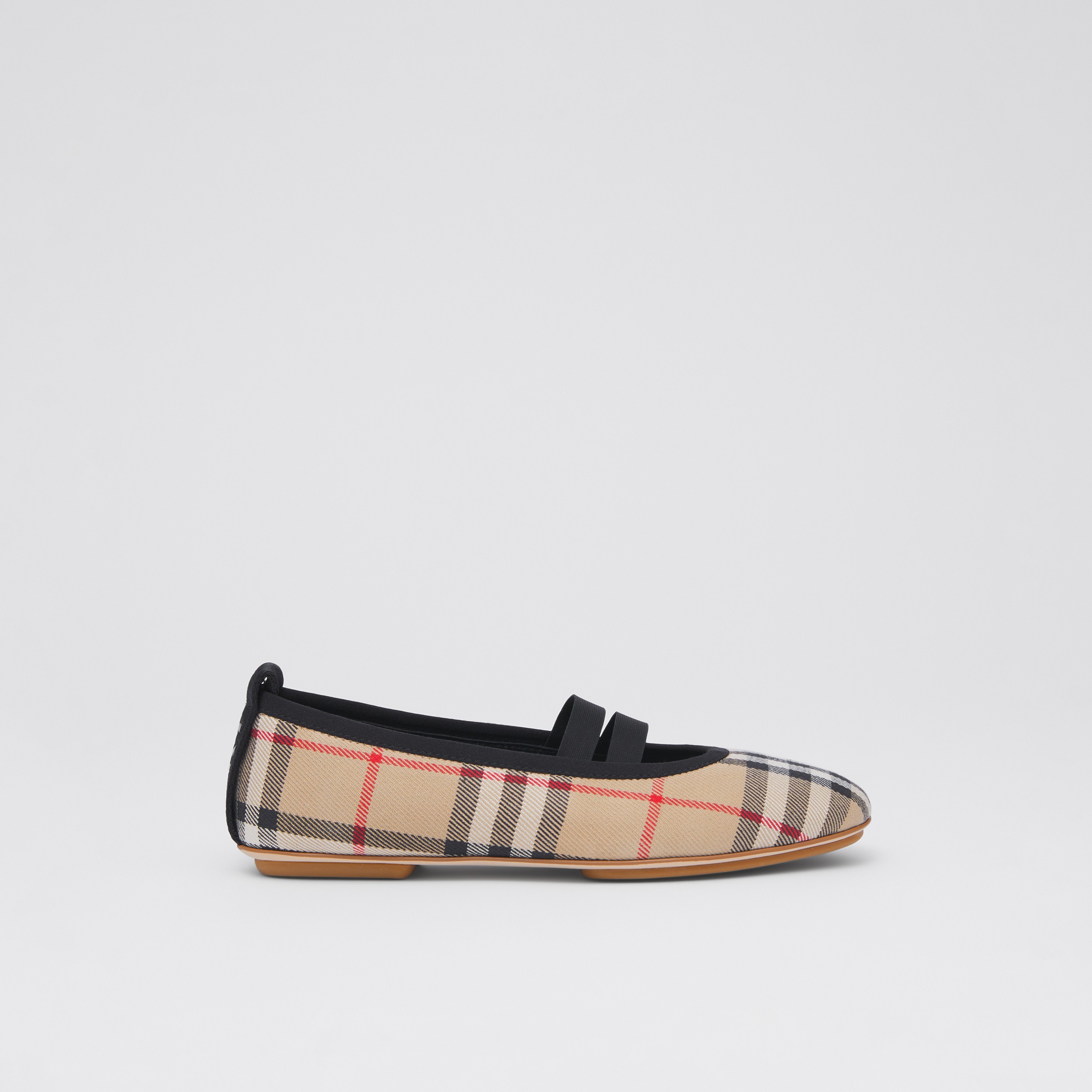 Logo Detail Vintage Check Cotton Ballerinas in Archive Beige | Burberry® Official - 4