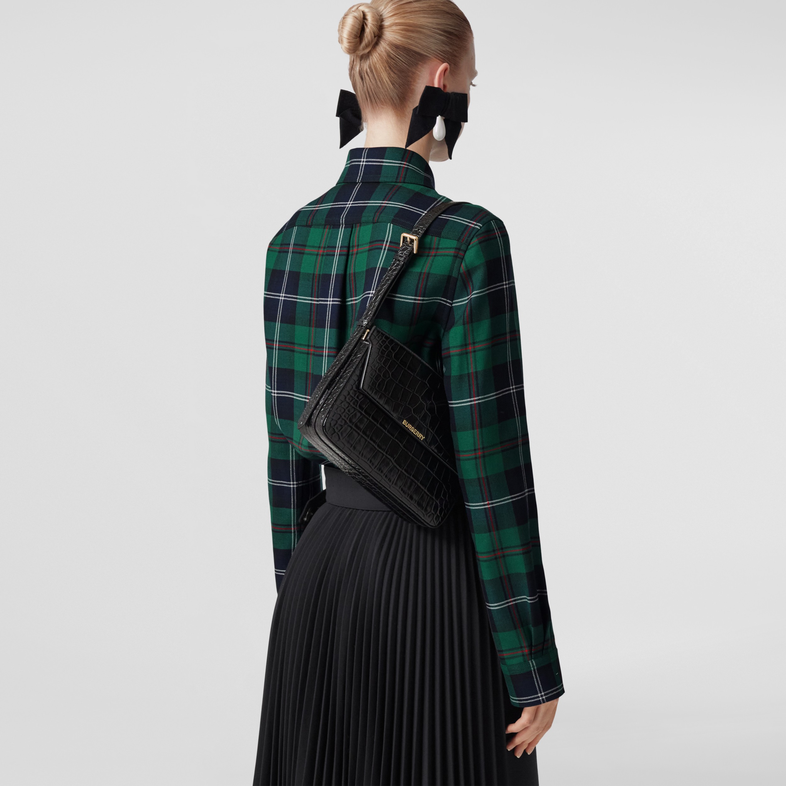 Embossed Leather Catherine Shoulder Bag in Black - Women | Burberry® Official - 3
