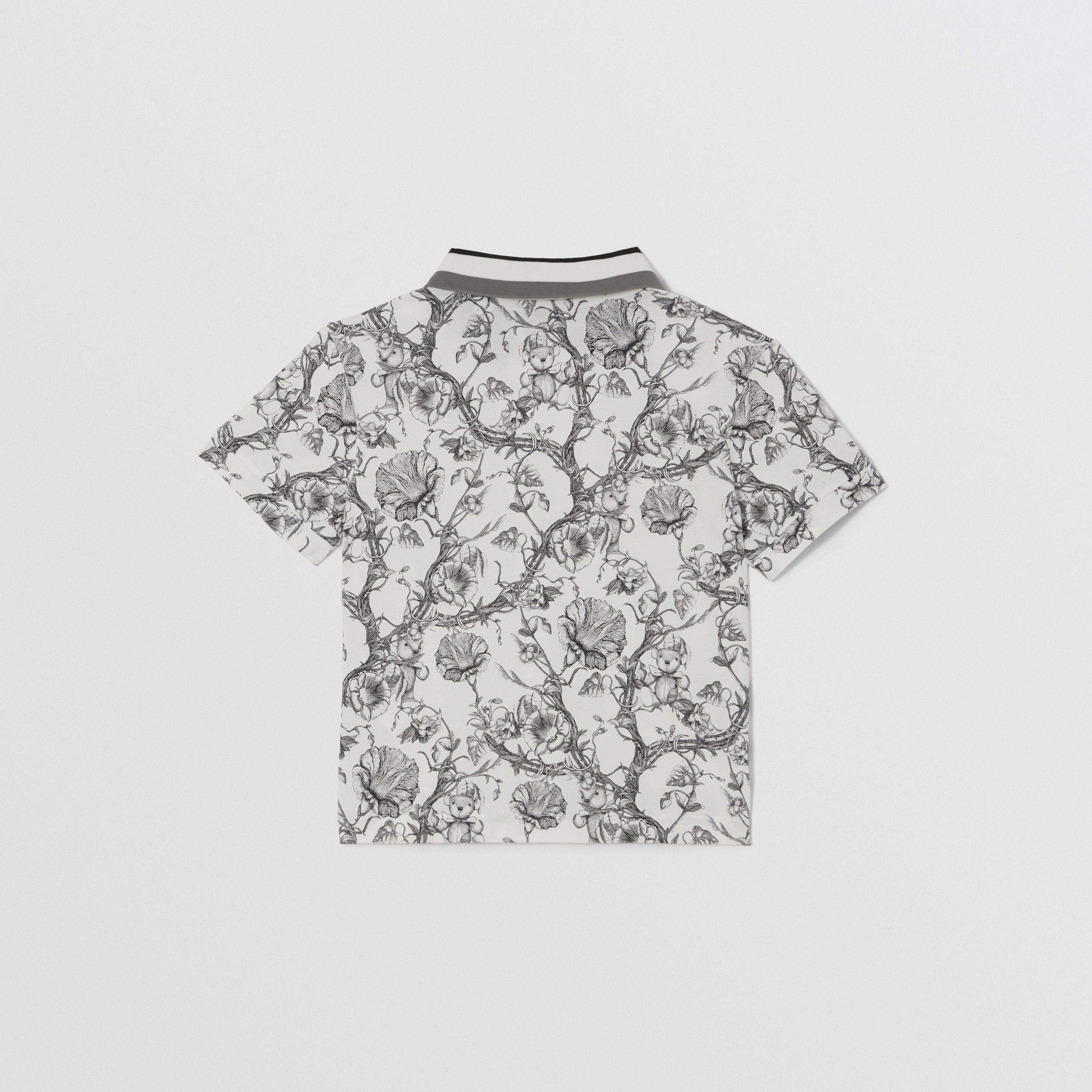 Floral Sketch Print Cotton Piqué Polo Shirt in Black/white - Boy | Burberry® Official - 4