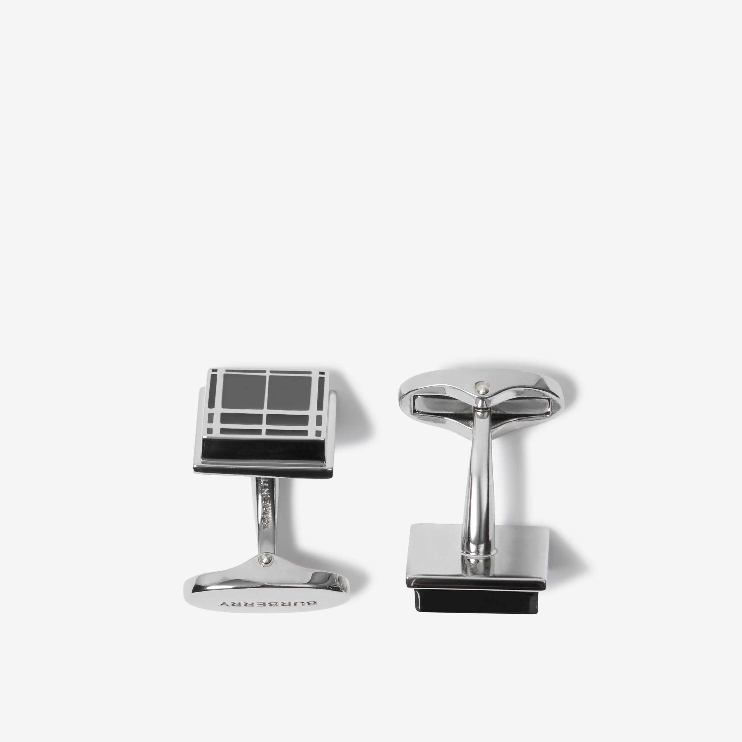Check Palladium-plated Square Cufflinks in Charcoal/palladium - Men | Burberry® Official - 2