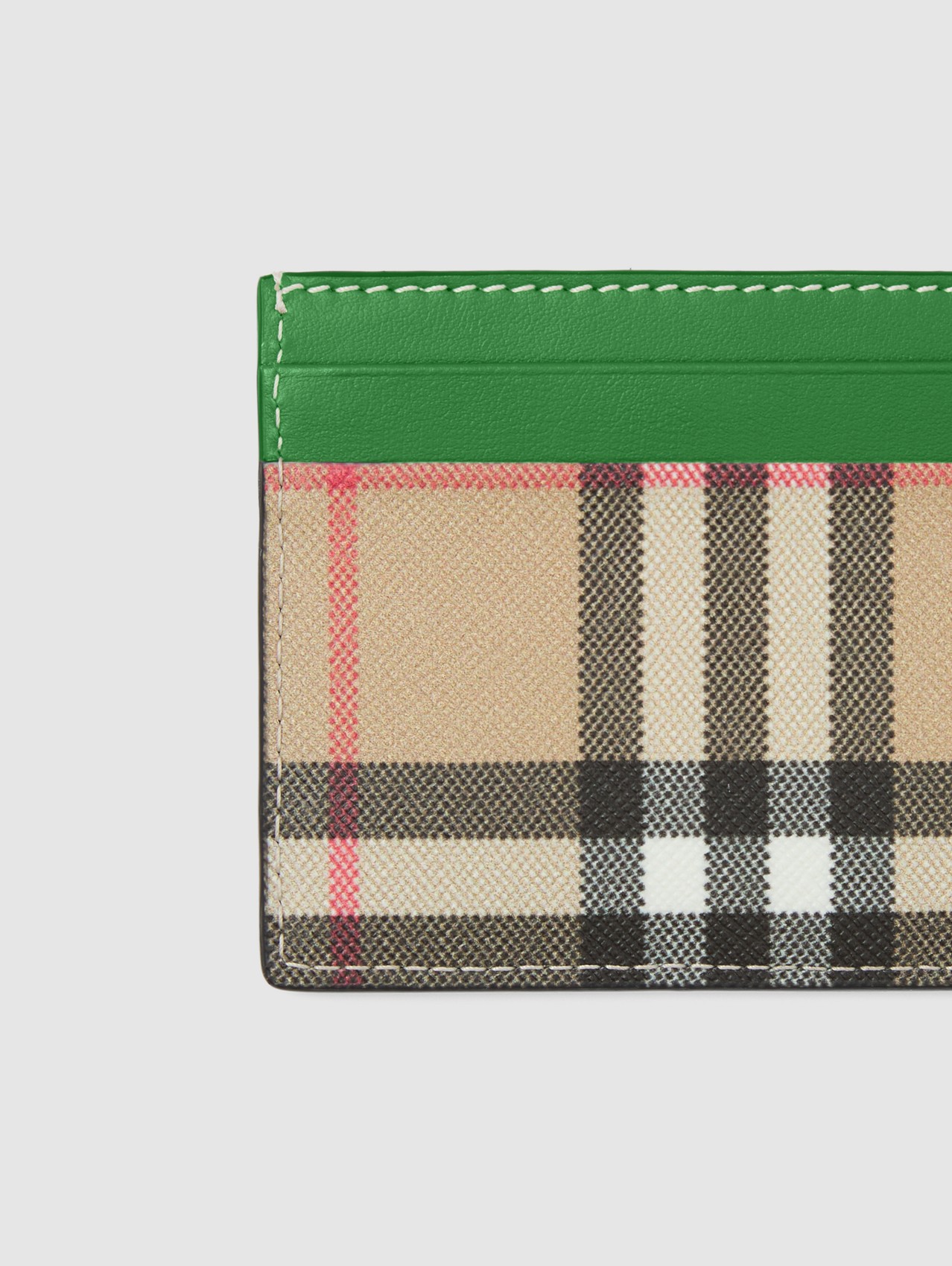 Vintage Check and Leather Card Case in Archive Beige/ivy Green