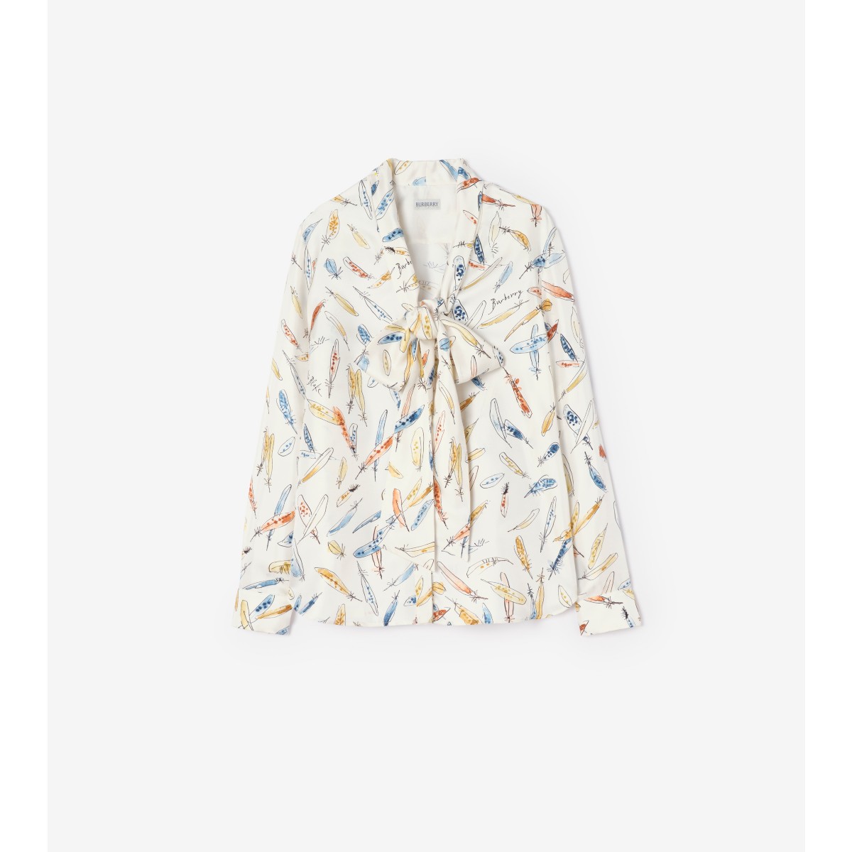  Printed Feather Print Scarf Blouse