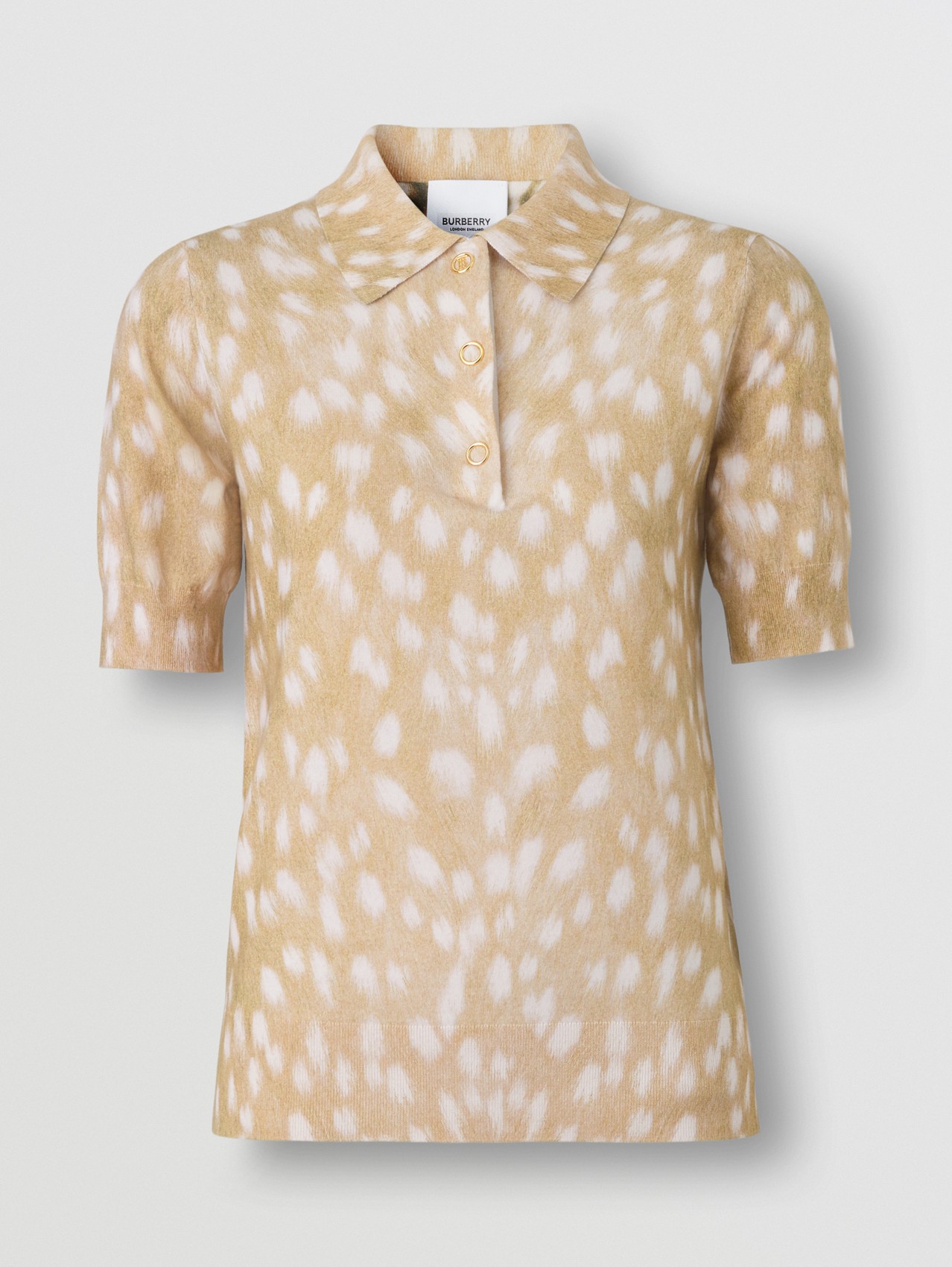 Poloshirt aus einer Baumwoll-Kaschmir-Mischung mit Rehfellmuster (Honiggelb)