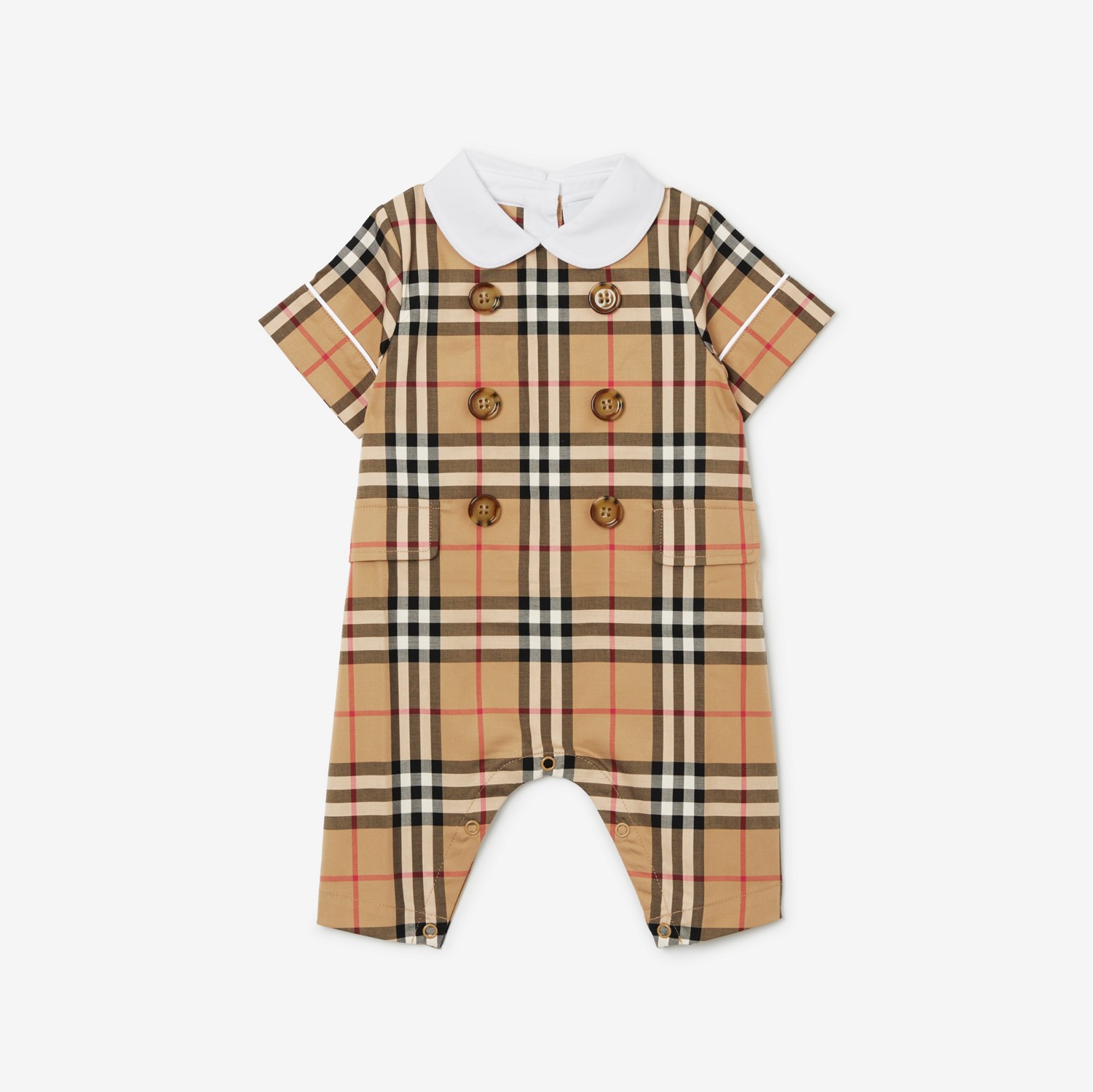 Check Stretch Cotton Playsuit in Archive Beige - Children | Burberry® Official