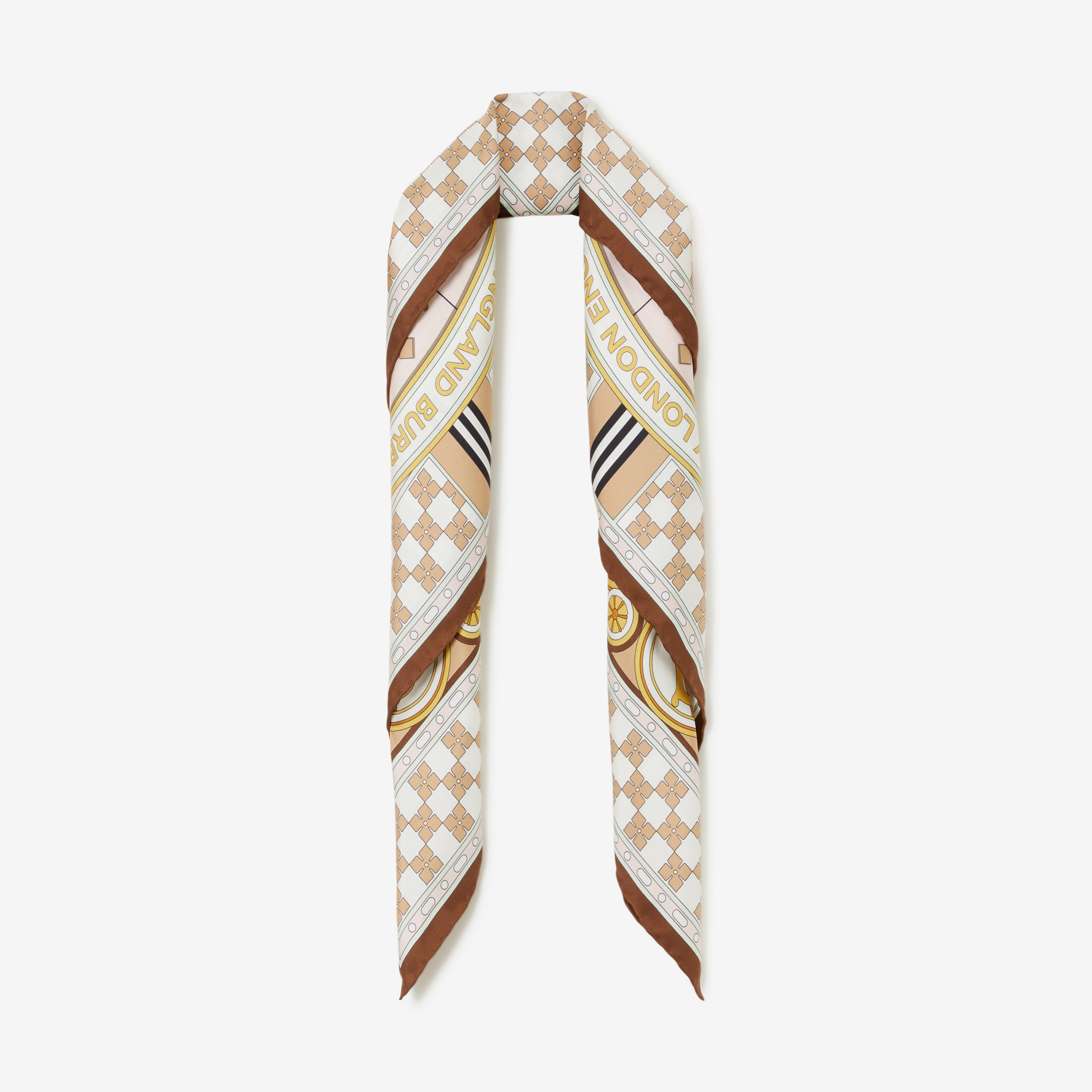 Clock Print Silk Square Scarf in Camel | Burberry® Official - 1