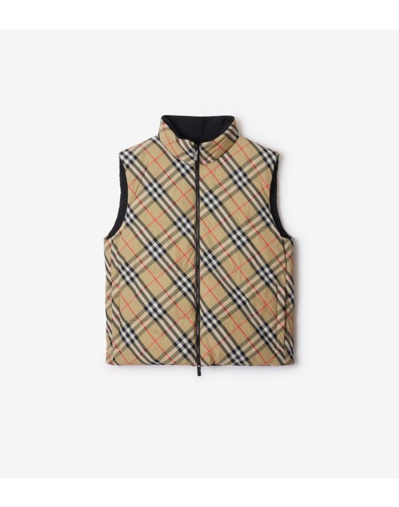 Reversible Check Nylon Padded Gilet