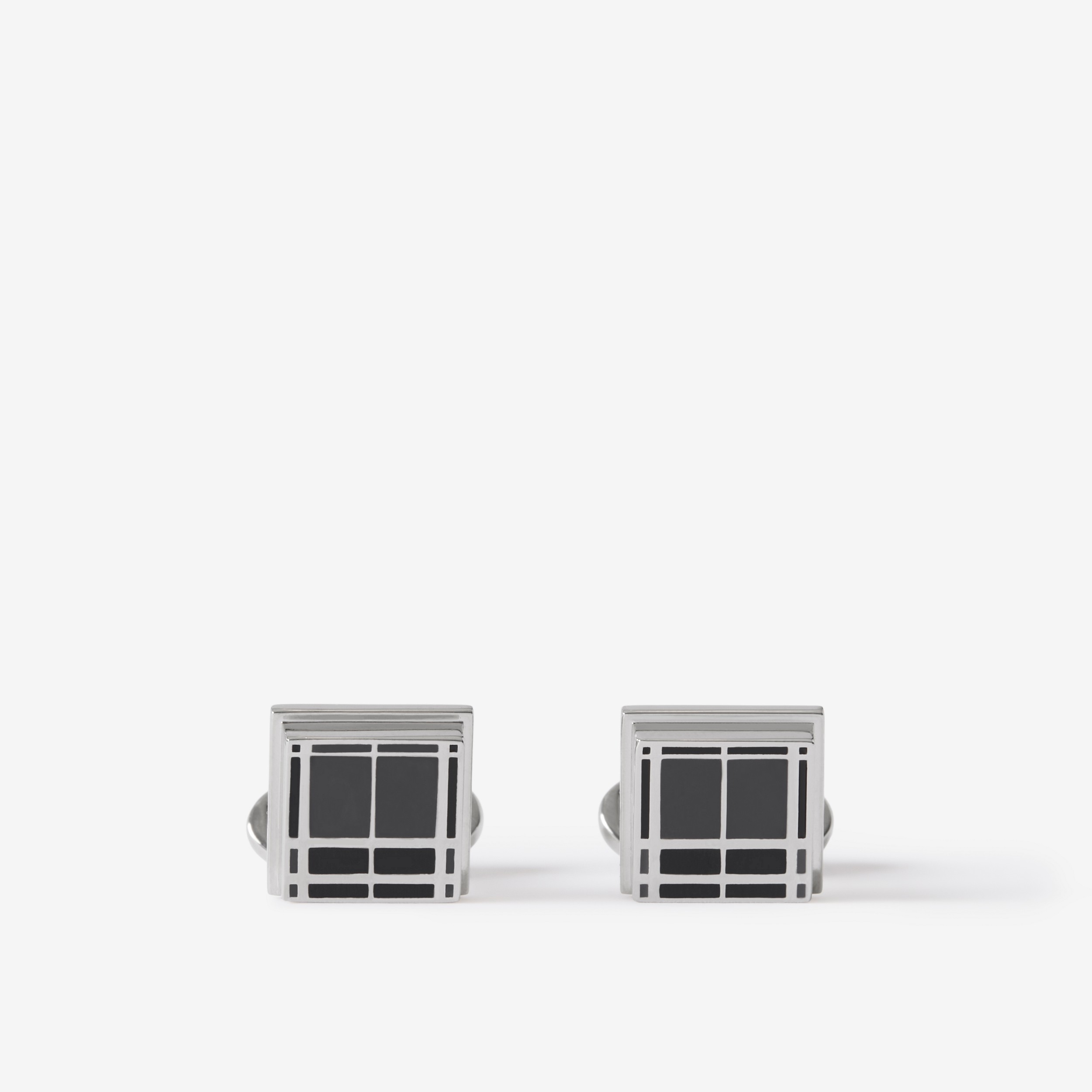 Check Palladium-plated Square Cufflinks in Charcoal/palladium - Men | Burberry® Official - 1