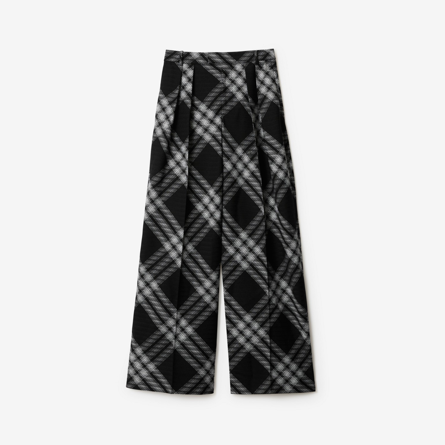 Pleated Check Wool Trousers