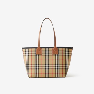 Shop Burberry Small London Tote In Briar Brown/black