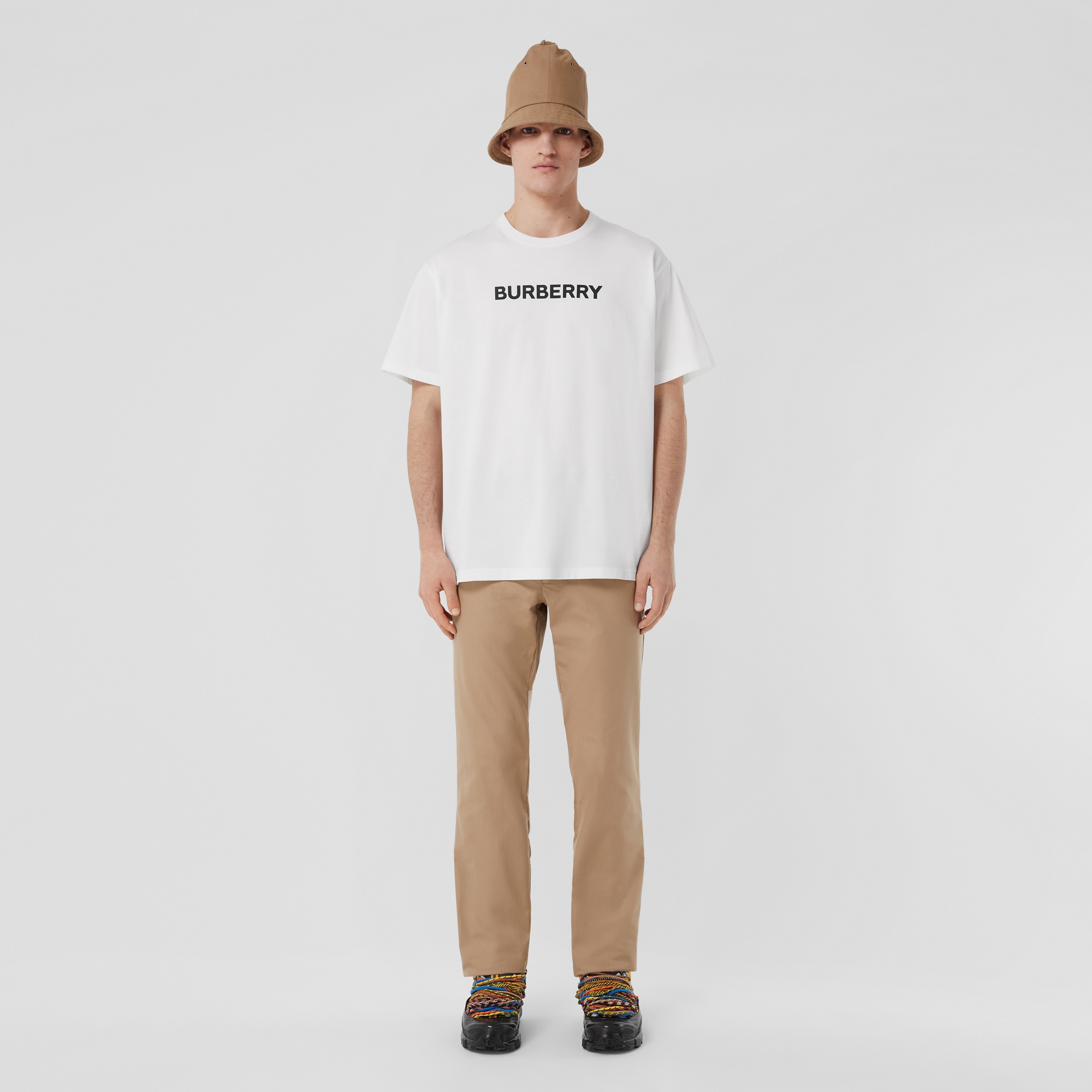 Logo Print Cotton Oversized T-shirt in White - Men | Burberry® Official - 1