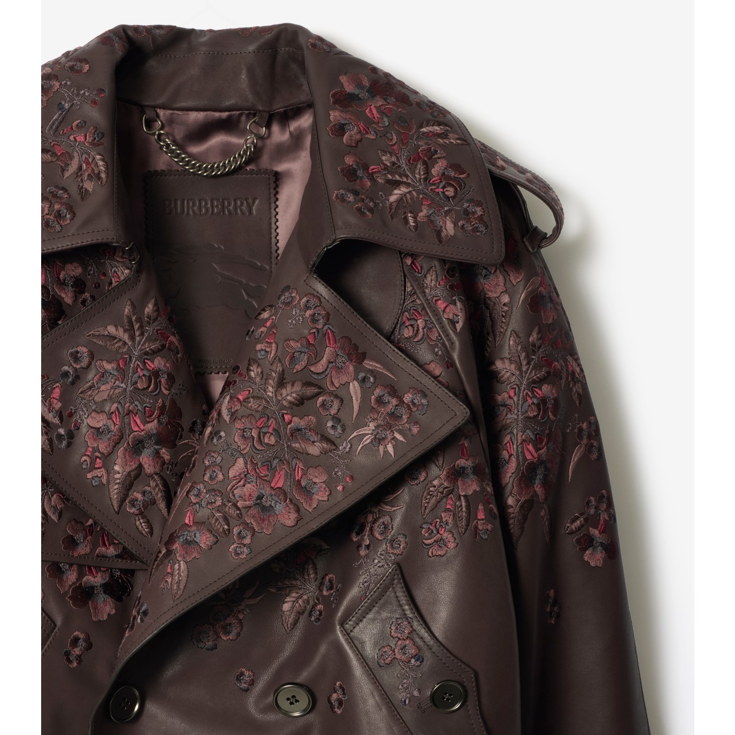 Cropped Floral Leather Trench Jacket in Berry purple - Men | Burberry® Official