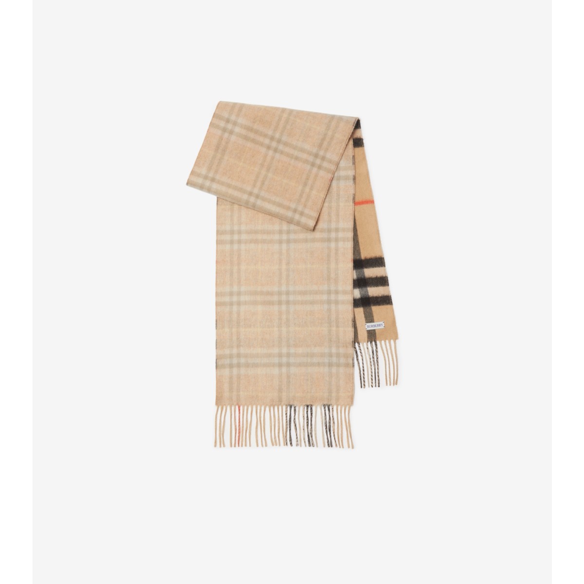 Shop Burberry Reversible Check Cashmere Scarf In Sand/flax Melange