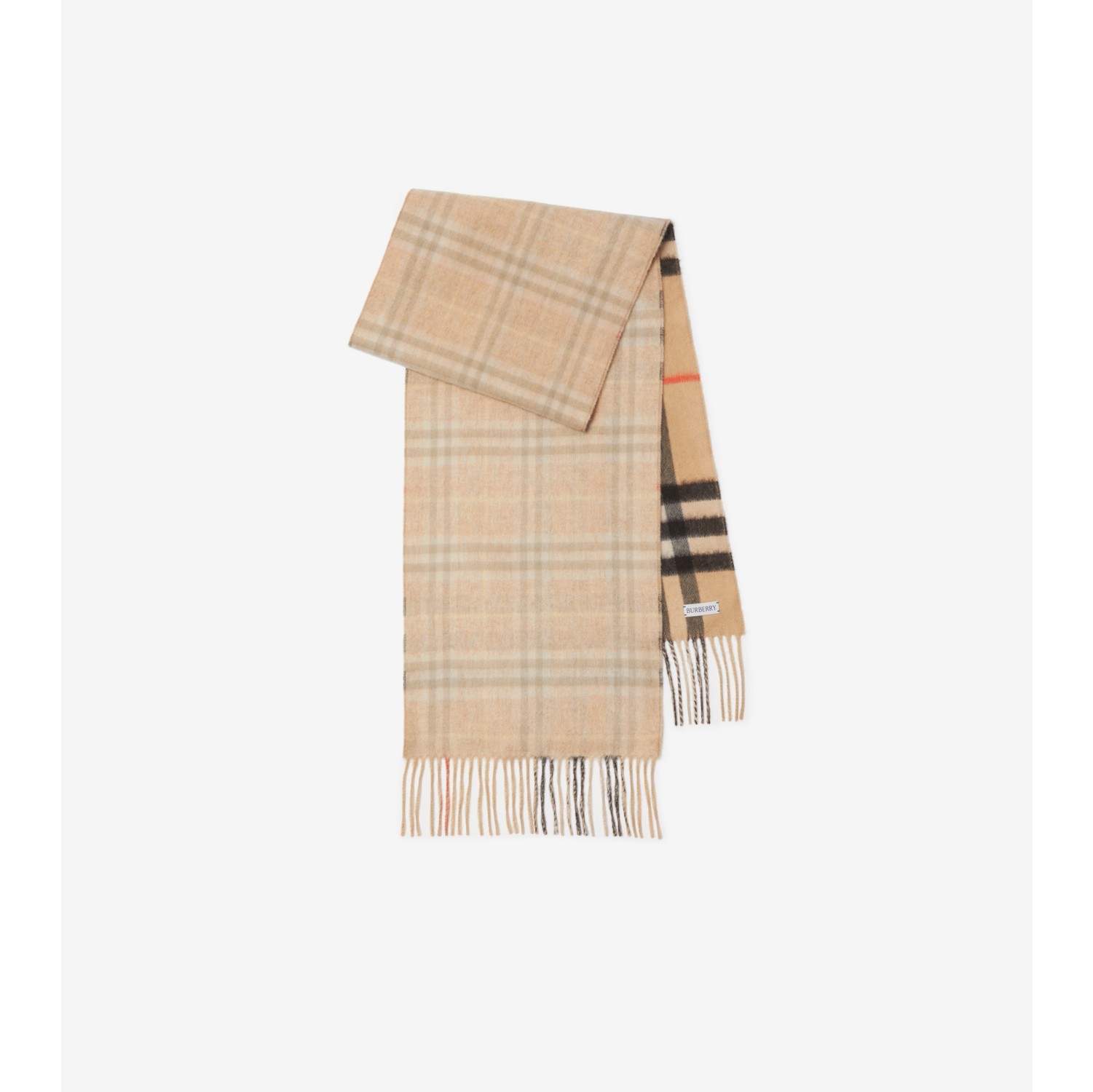 Reversible Check Cashmere Scarf in Sand flax melange Burberry Official