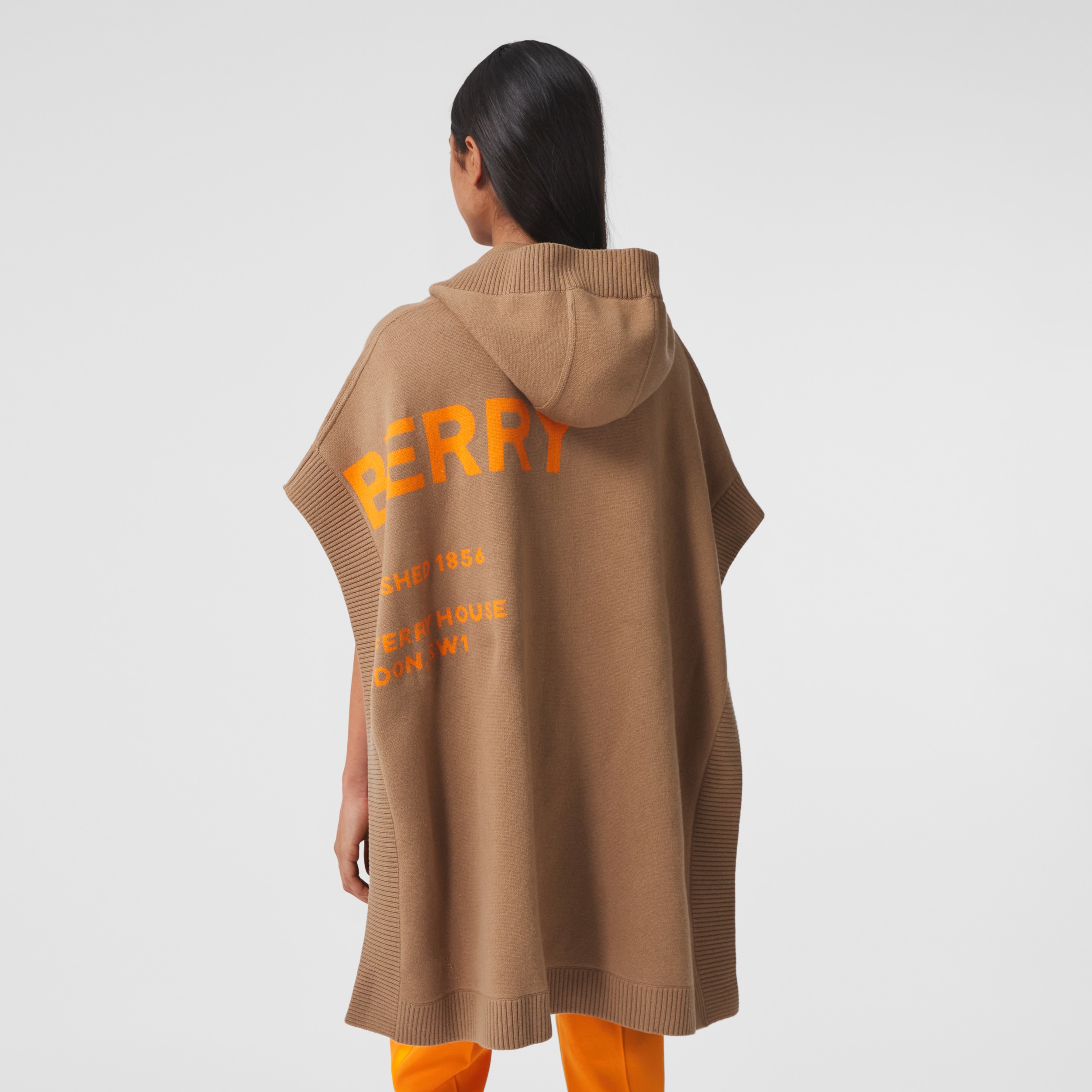 Horseferry Cashmere Blend Jacquard Hooded Cape in Camel - Women ...