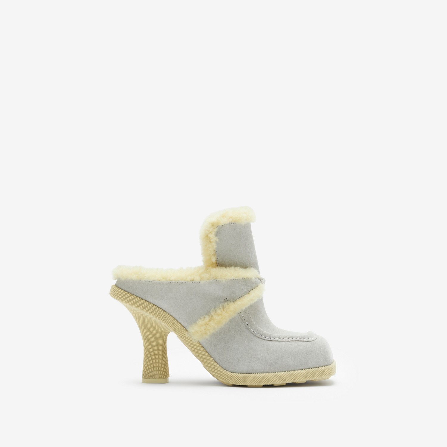 Suede and Shearling Highland Mules in Foam/butter - Women | Burberry® Official
