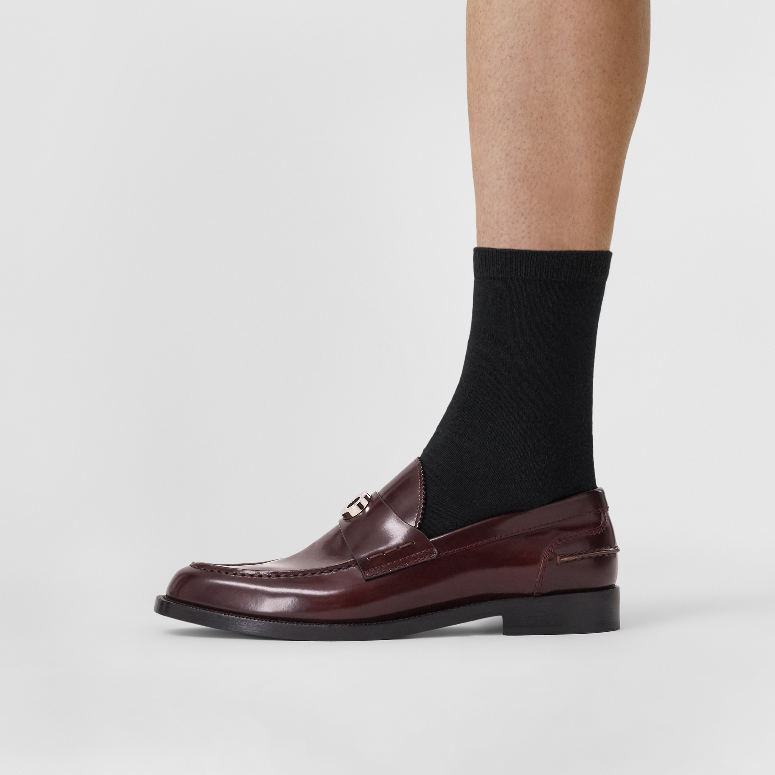 Logo Detail Leather Loafers in Burgundy - Men | Burberry® Official - 3