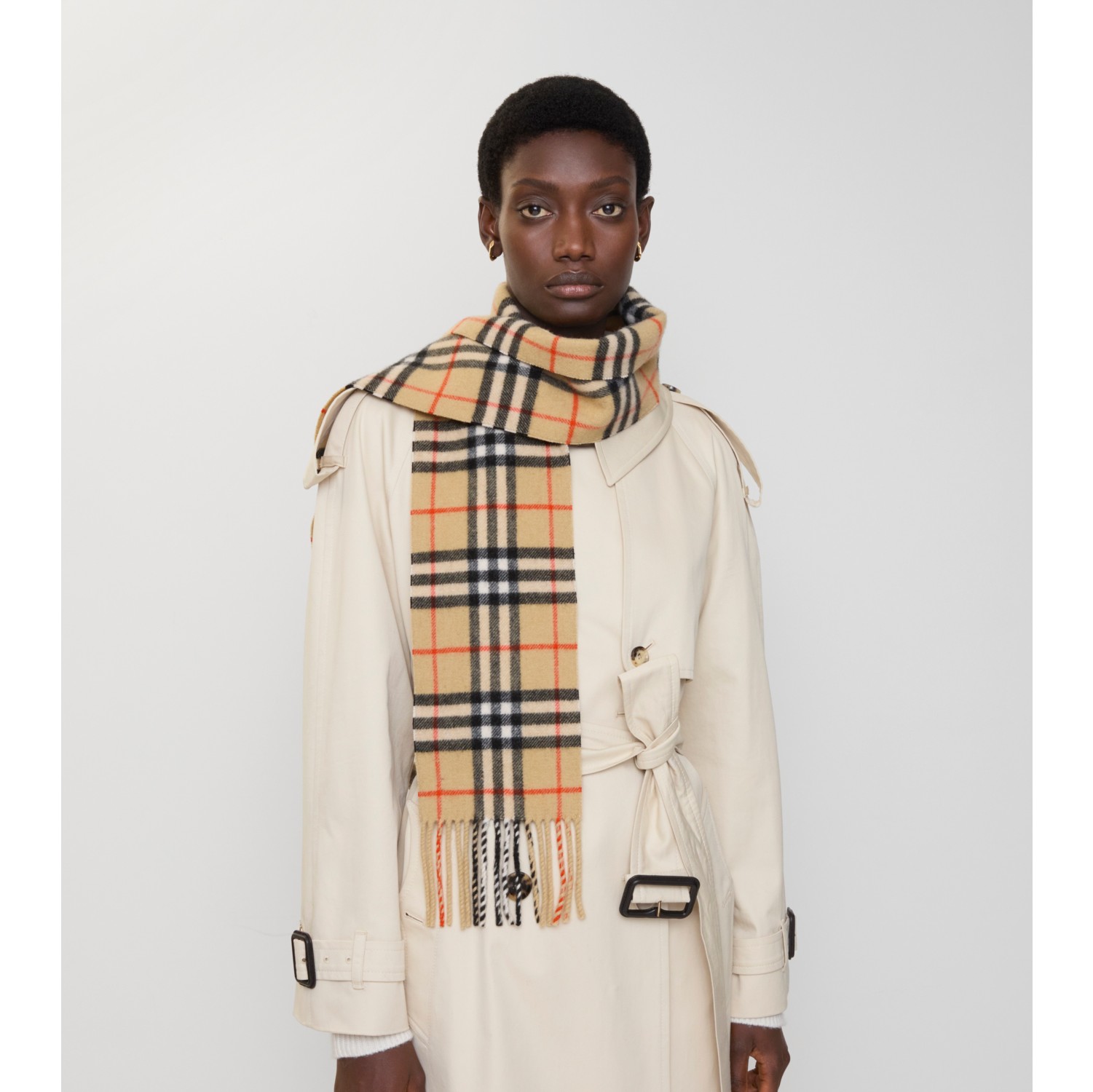 Narrow Check Cashmere Scarf