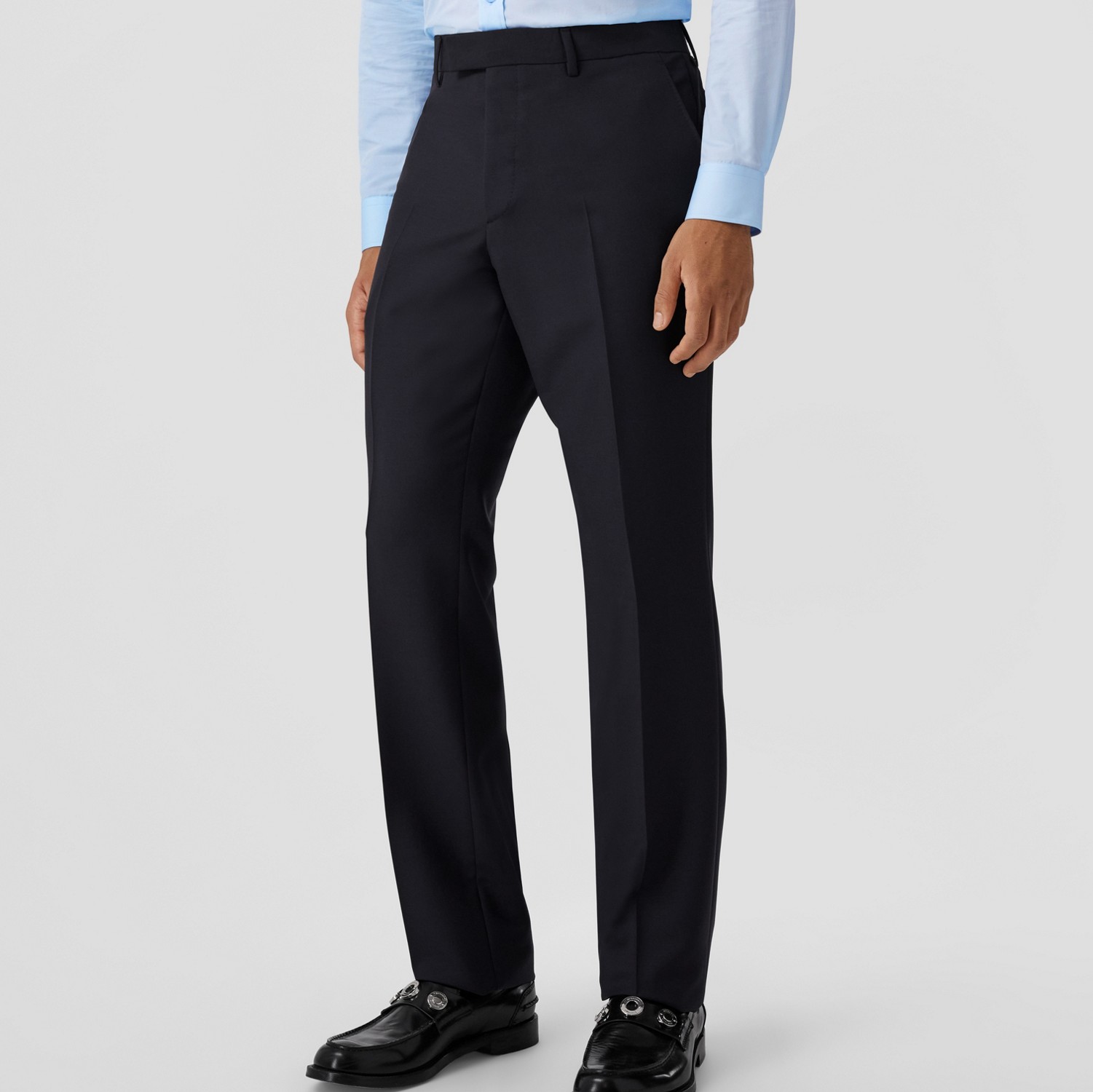 经典版型羊毛混纺量裁长裤 (海军蓝) - 男士 | Burberry® 博柏利官网