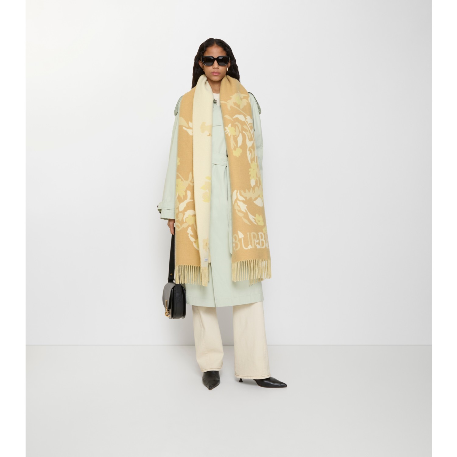 Wide Floral EKD Cashmere Scarf