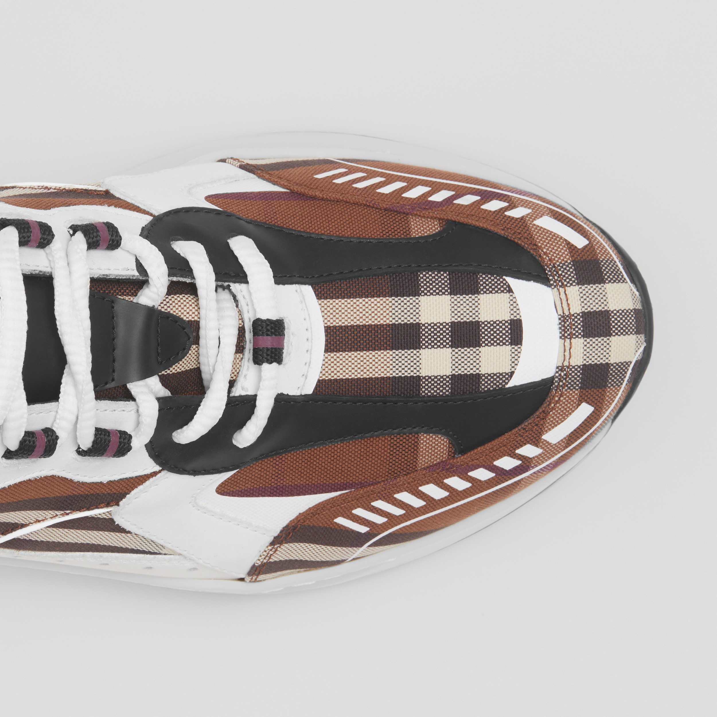 Vintage Check Cotton and Leather Sneakers in Dark Birch Brown - Men | Burberry® Official - 2