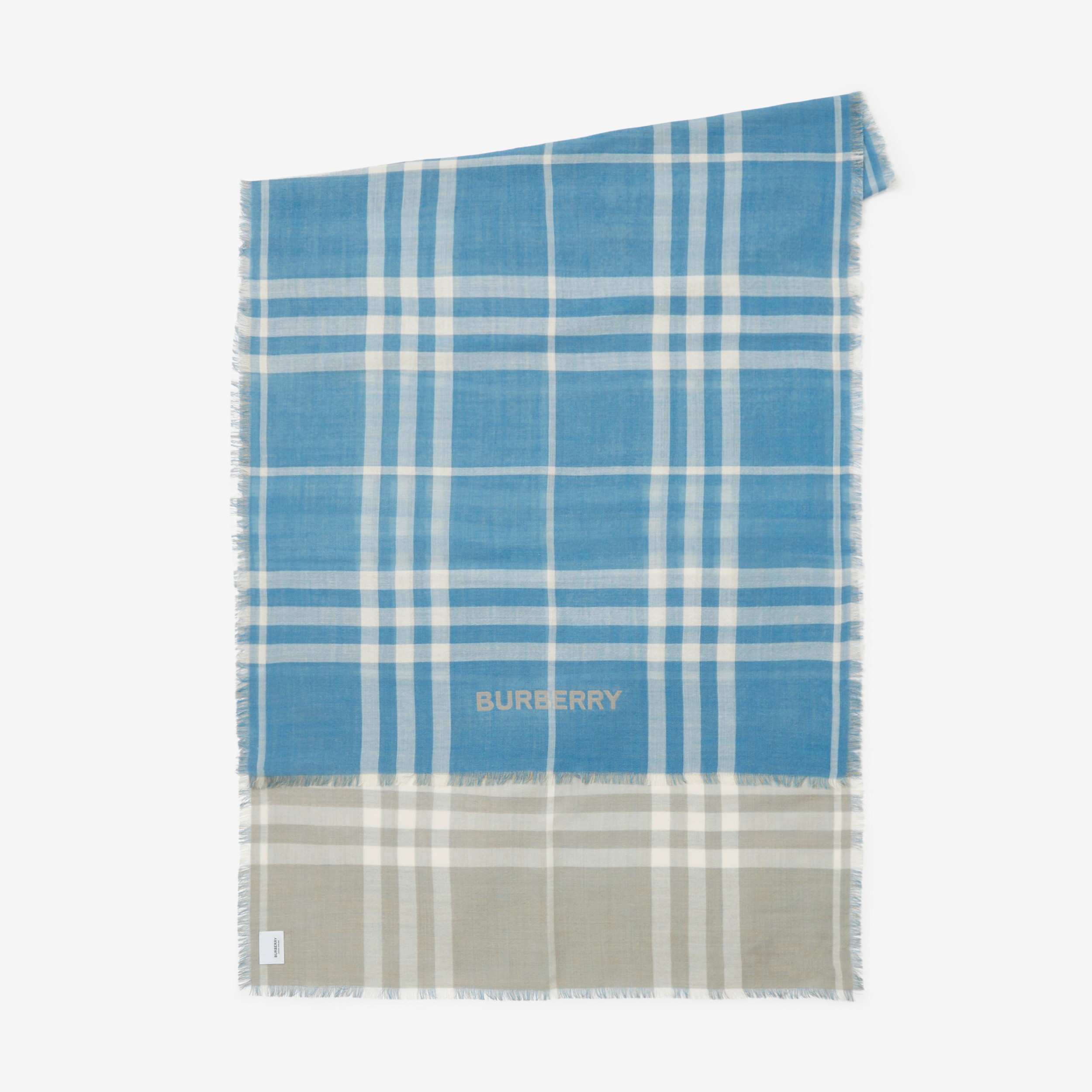 Check Wool Silk Reversible Scarf in Vivid Blue/soft Fawn | Burberry® Official - 2