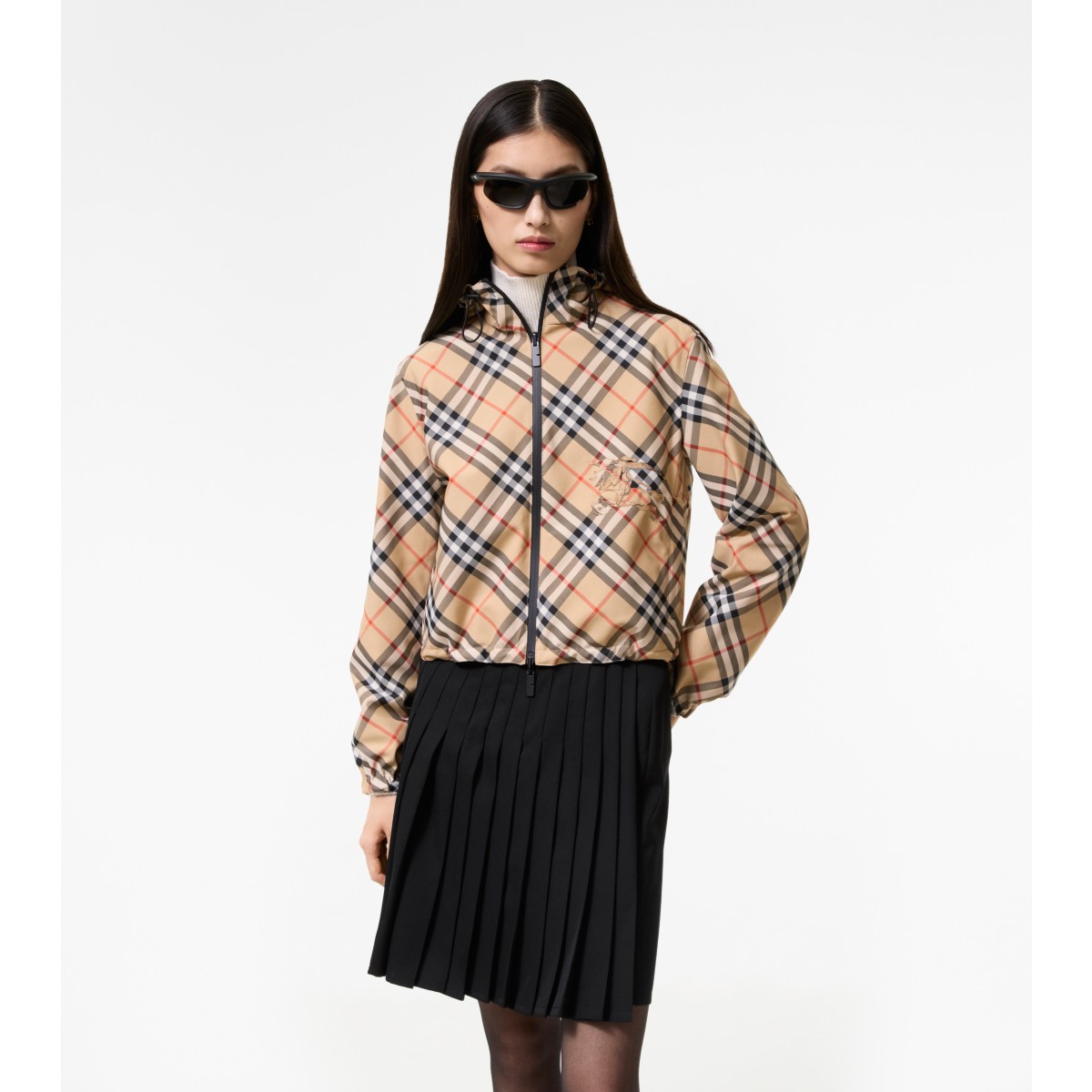  Check Cropped Reversible Hooded Jacket