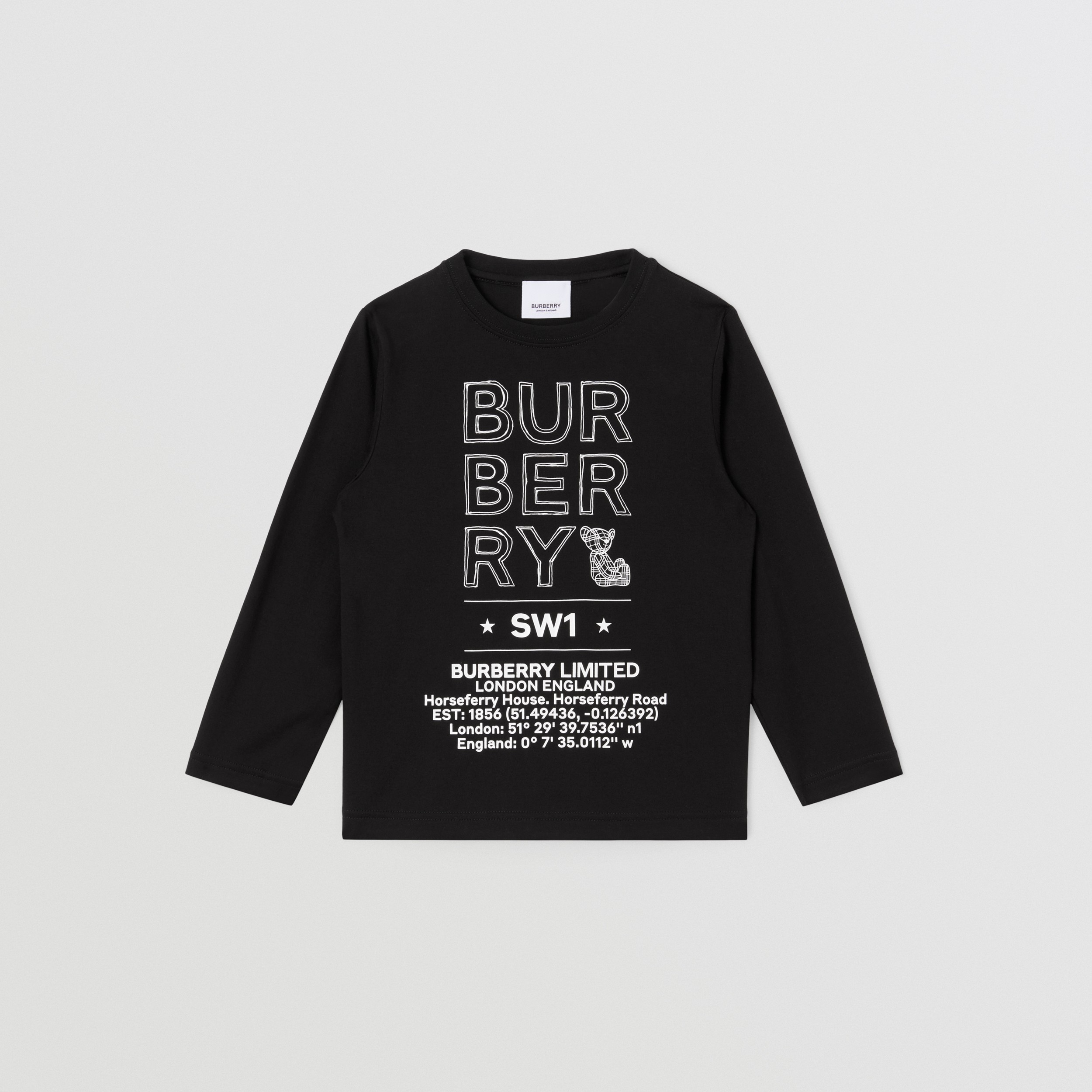Long-sleeve Logo Sketch Print Cotton Top in Black | Burberry® Official - 1
