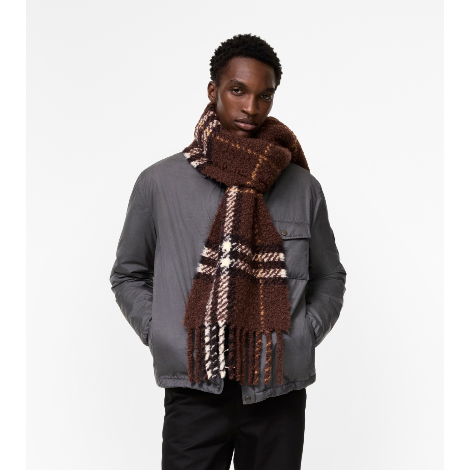 Check Alpaca Wool Blend Bouclé Scarf