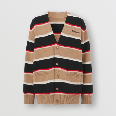Embroidered Logo Stripe Wool Cashmere Cardigan in Camel - Men | Burberry®  Official