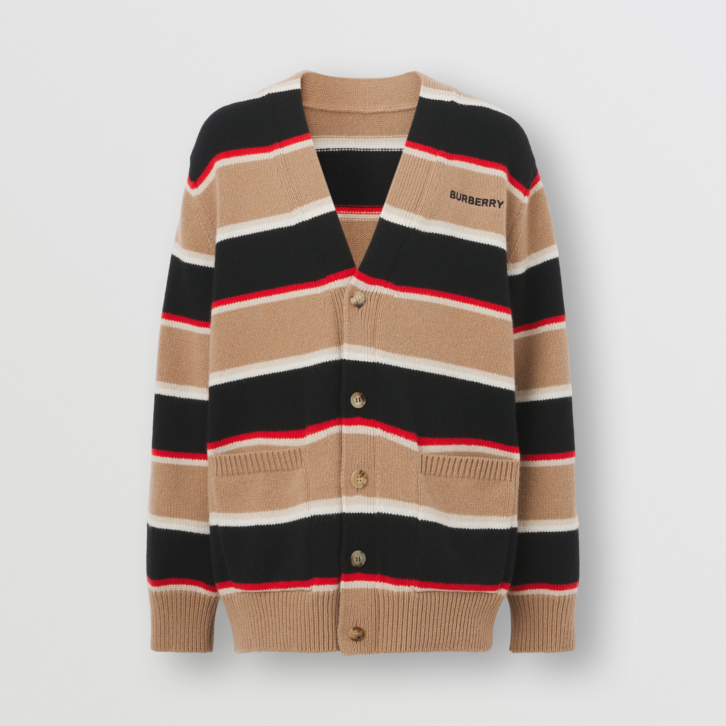 Embroidered Logo Stripe Wool Cashmere Cardigan in Camel - Men | Burberry® Official - 4