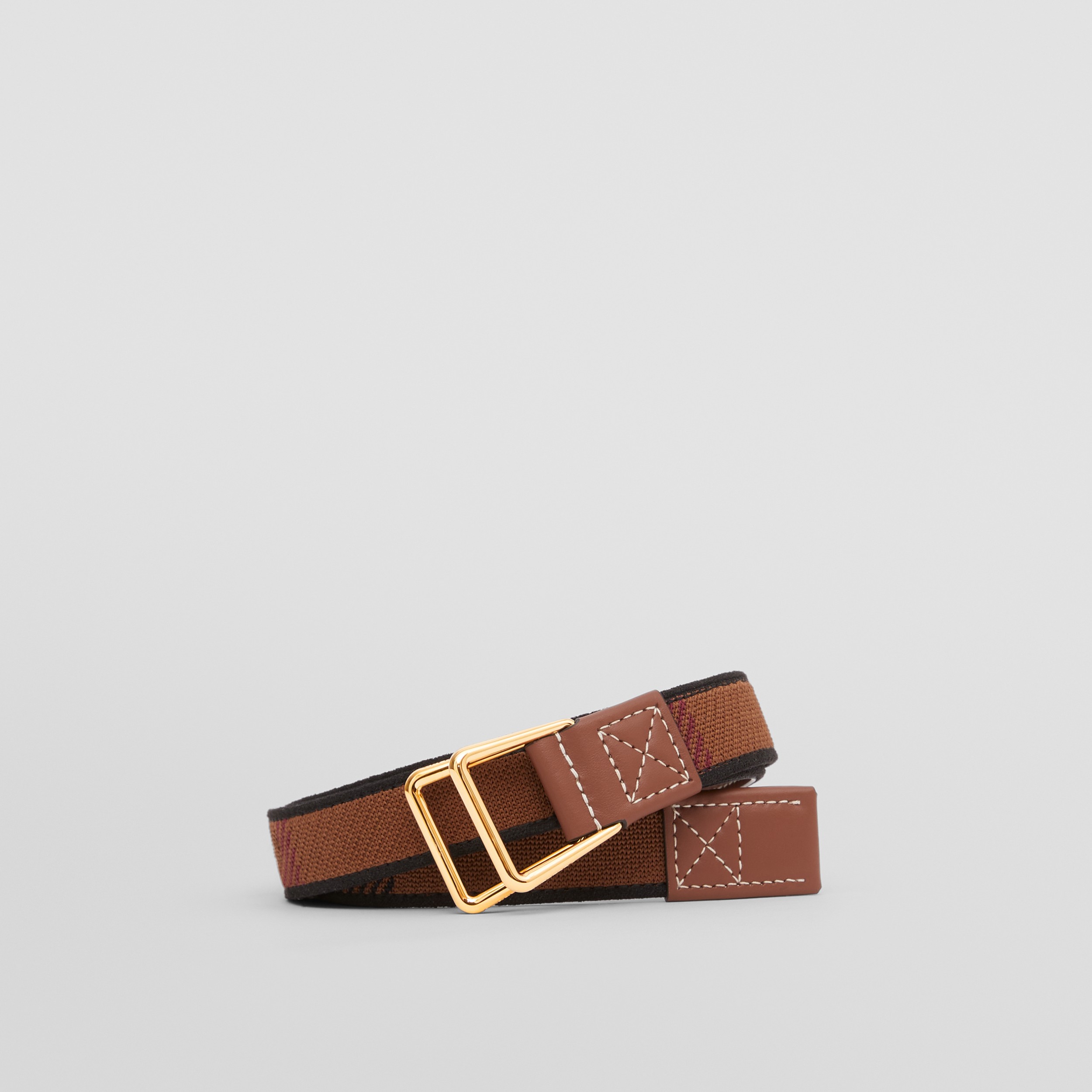 Exaggerated Check and Leather Belt in Dark Birch Brown - Women | Burberry® Official - 1
