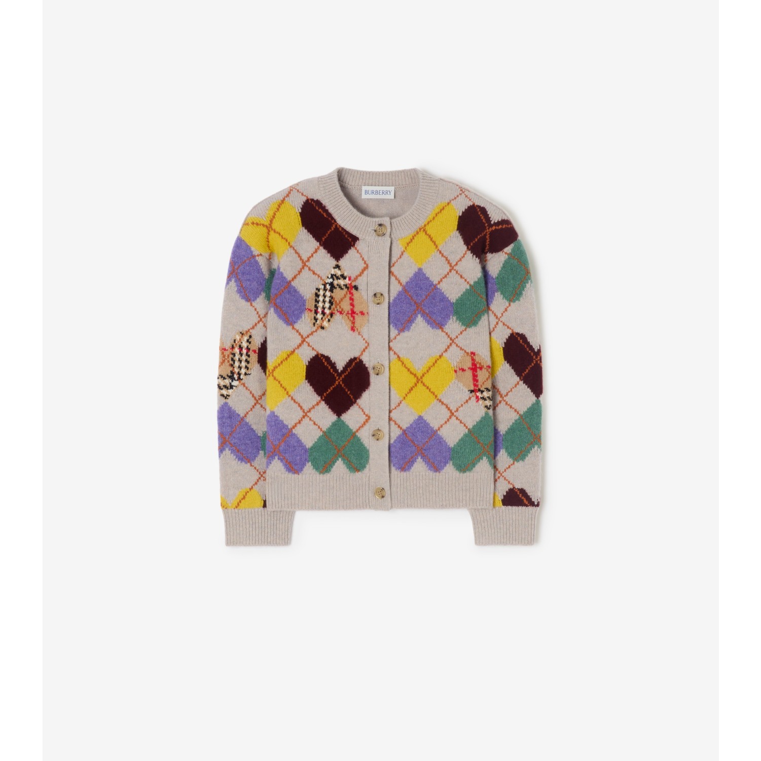 Heart Argyle Wool Cardigan