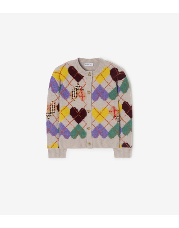 Heart Argyle Wool Cardigan