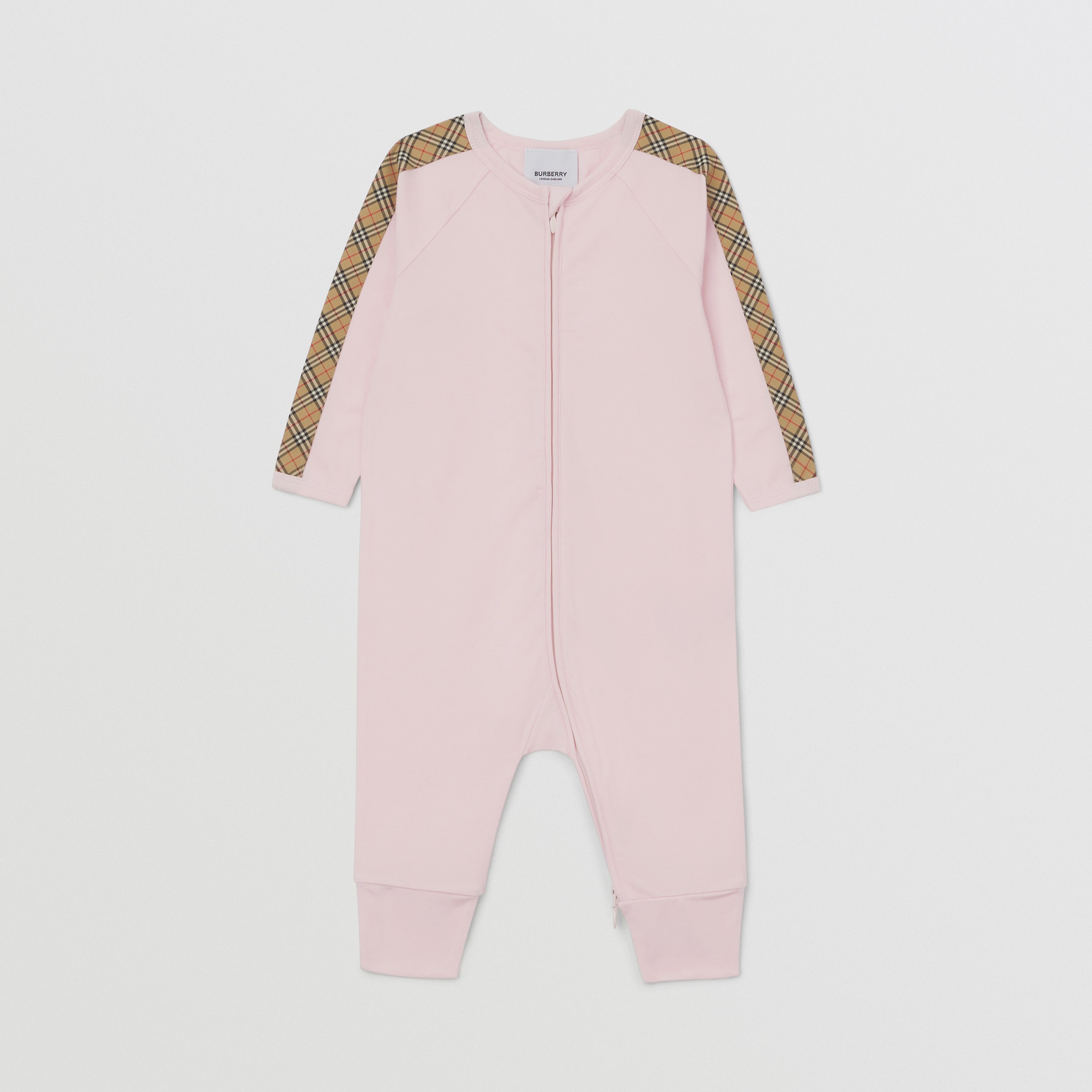 Check Trim Cotton Three-piece Baby Gift Set in Alabaster Pink - Children | Burberry® Official - 3
