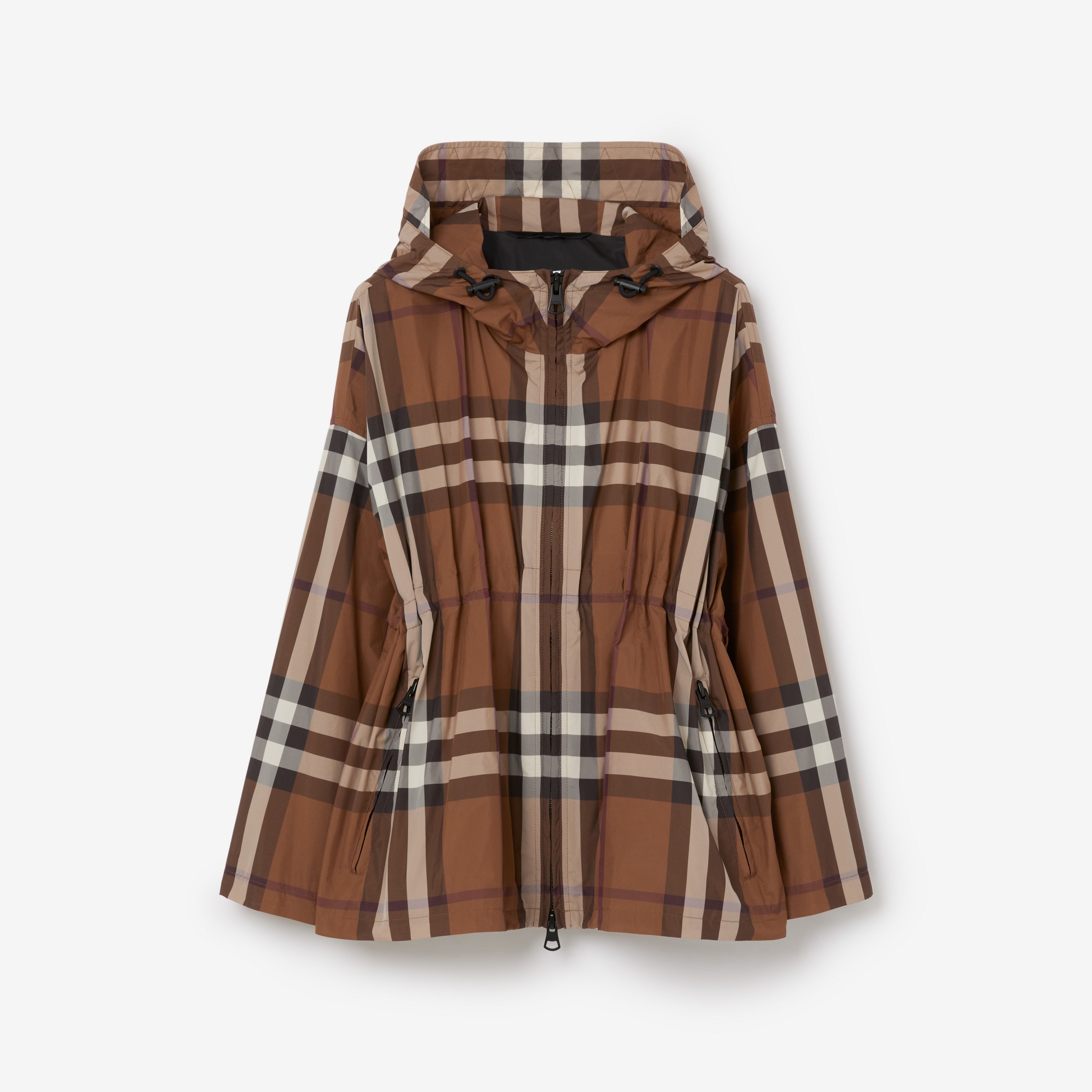 Check Hooded Jacket in Dark Birch Brown - Women | Burberry® Official - 1