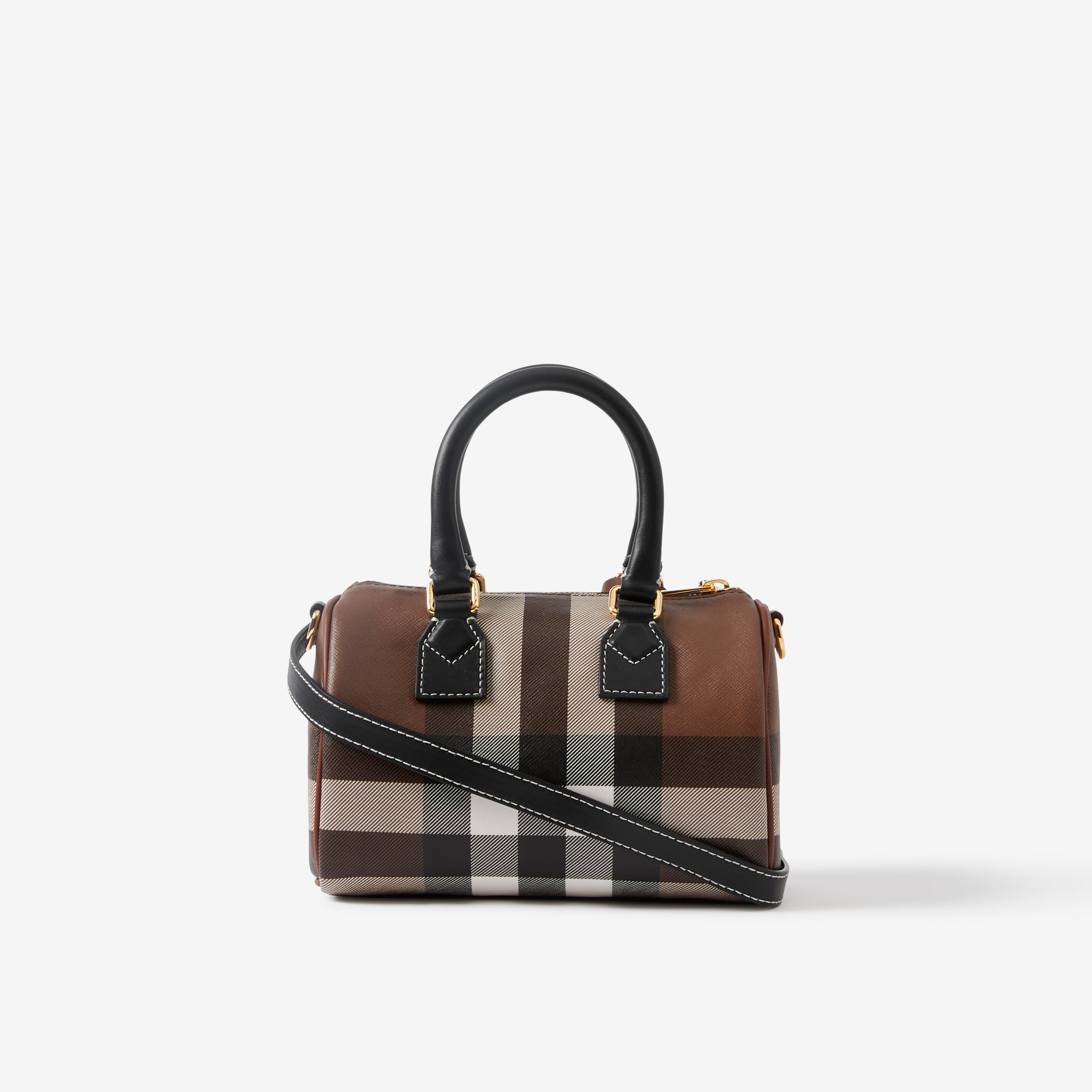 Check and Leather Mini Bowling Bag in Dark Birch Brown - Women | Burberry® Official - 3
