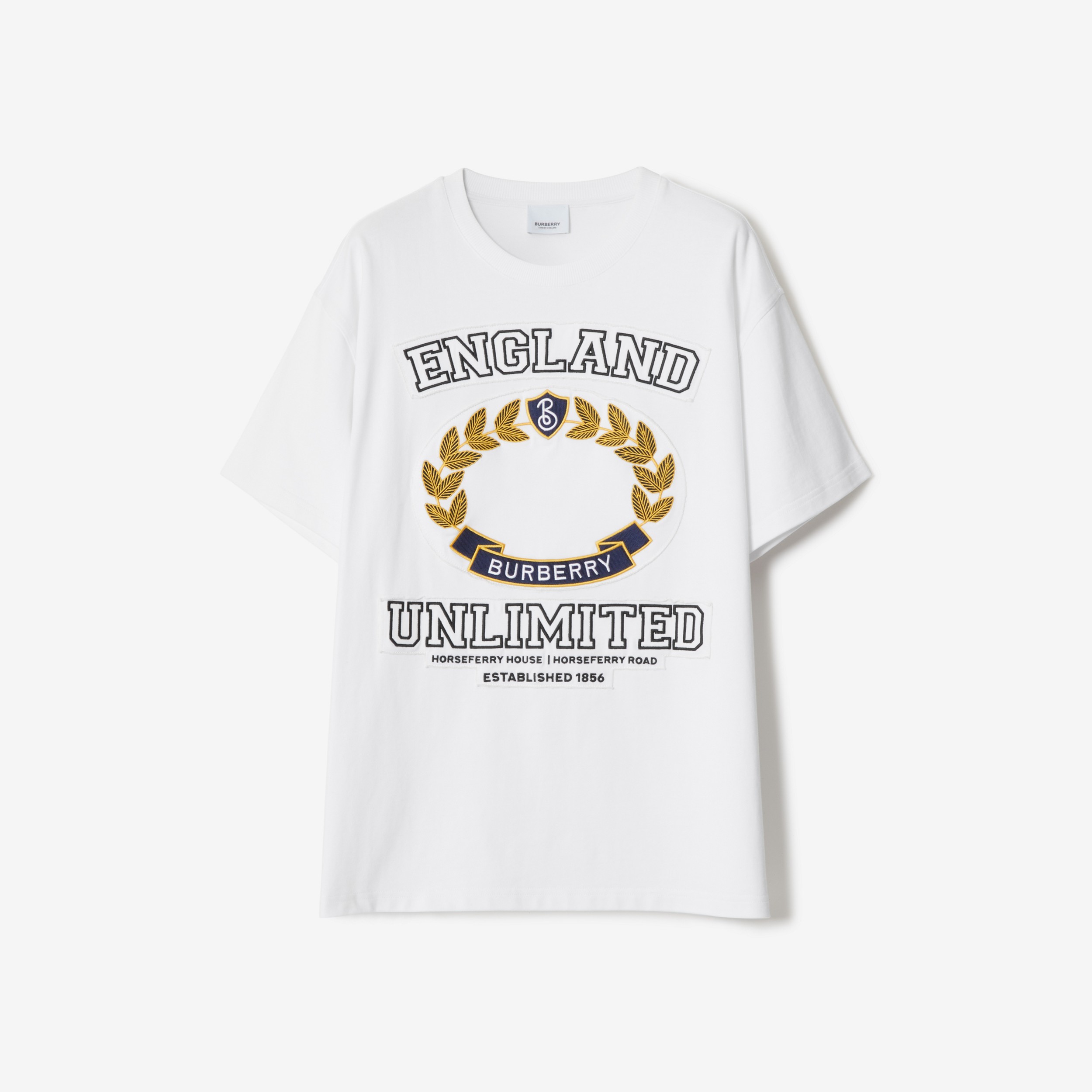 T-shirt oversize en coton à motif campus (Blanc) - Femme | Site officiel Burberry® - 1